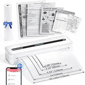 COLORWING Impressoras portáteis M832 sem fio para viagens, mini impressora compacta 300DPI sem tinta, impressora térmica Bluetooth compatível com smartphone Android e iOS, tablet e laptop - branca