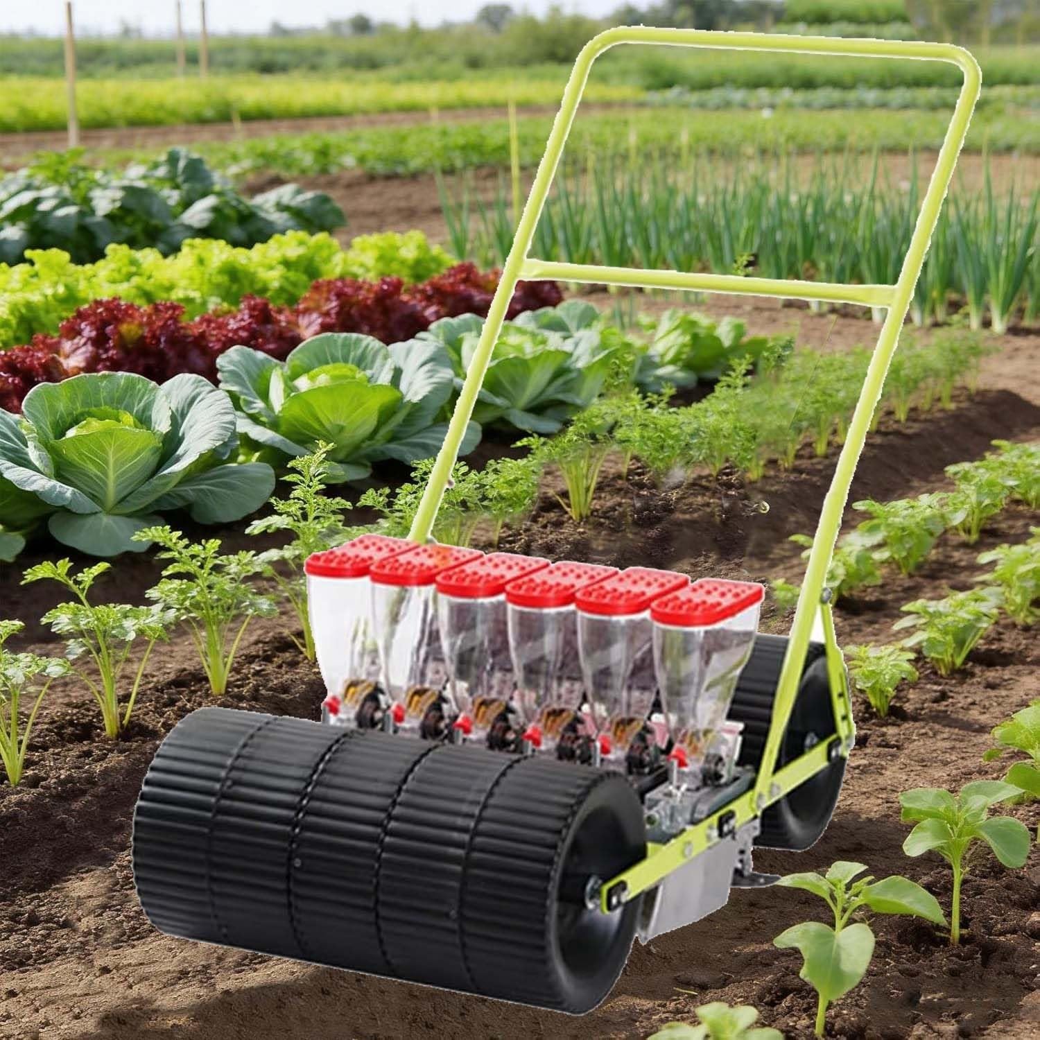 Seminatrice di Precisione da Giardino, Seminatrice per Ortaggi A Spinta Manuale Offre Configurazioni da 1 A 6 File, Consente Seminare in Modo Efficiente Mais E Soia in Piccoli Orti(6 Line)