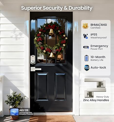 Miniatura 5 de Veise VE017-B Cerradura inteligente de huellas dactilares para puerta delantera, control de aplicación, cerrojo de entrada sin llave 7 en 1 con 2