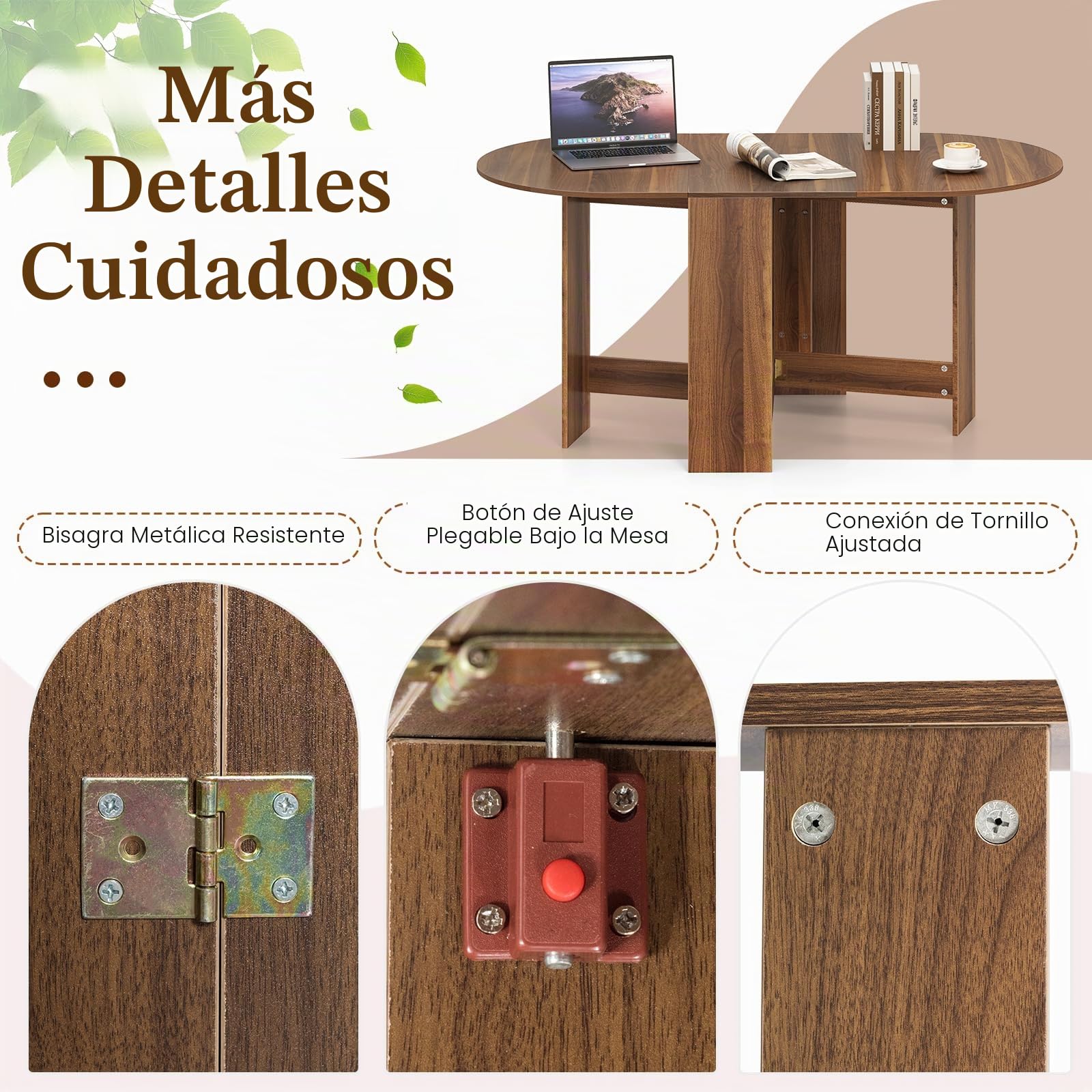 GIANTEX Mesa de Comedor Plegable de Madera para 4-7 Personas, 163 x 80 x 75 cm, Mesa Ovalada Multifuncional con Tablero Extensible, para Comedor, Salón, Dormitorio (Marrón)