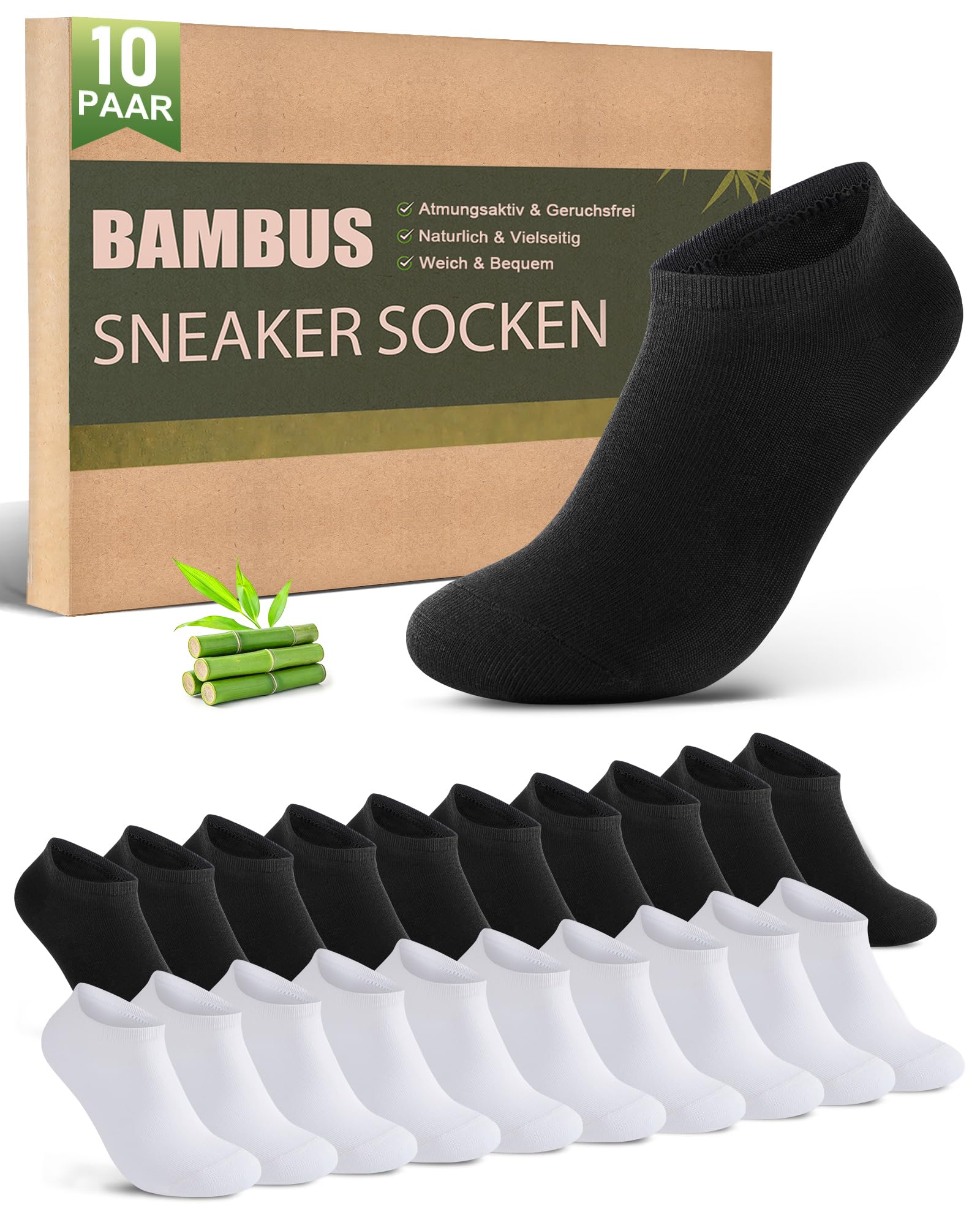 Effeet Bambus Sneaker Socken Herren Damen 10/20 Paar – Atmungsaktive Anti-Geruch Kurze Socken, Antibakterielle Sommer Sneakersocken Sportsocken Halbsocken Bambussocken