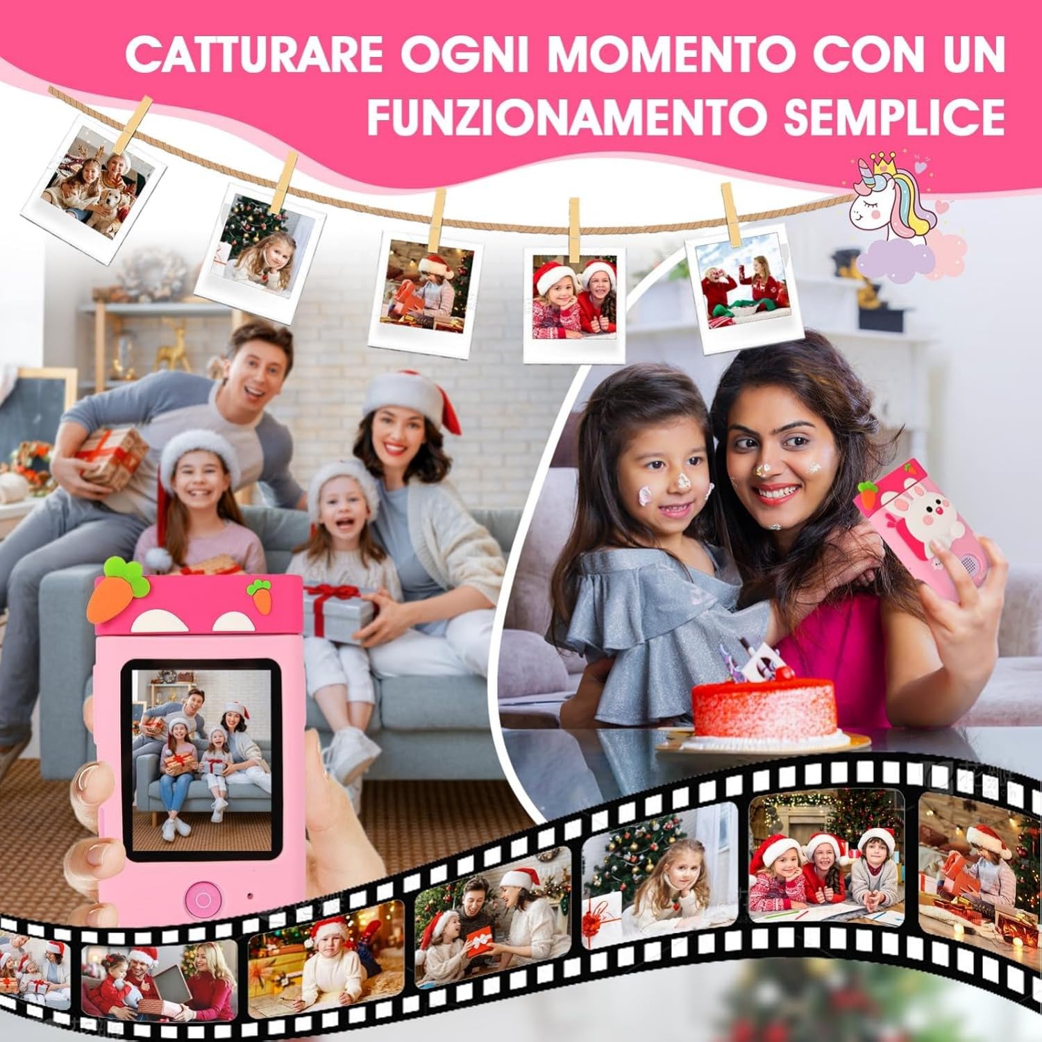 ARNSSIEN Macchina Fotografica Bambini, 180° Obiettivo,Video 1080P con Custodia Silicone, fotocamera per bambini per 3 4 5 6 7 8 anni, ragazze, ragazzi, regalo di Natale e compleanno per bambini, A200