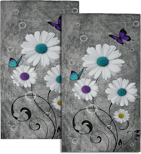 Giwawa Juego de 2 toallas de mano rústicas con margaritas blancas, diseño floral, color blanco, juego de 2 toallas suaves para la punta de los