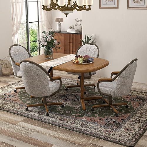 Miniatura 2 de Chromcraft Douglas Juego de 4 sillas de comedor casuales Sillas de comedor clásicas giratorias con inclinación con ruedas, sillas de madera con