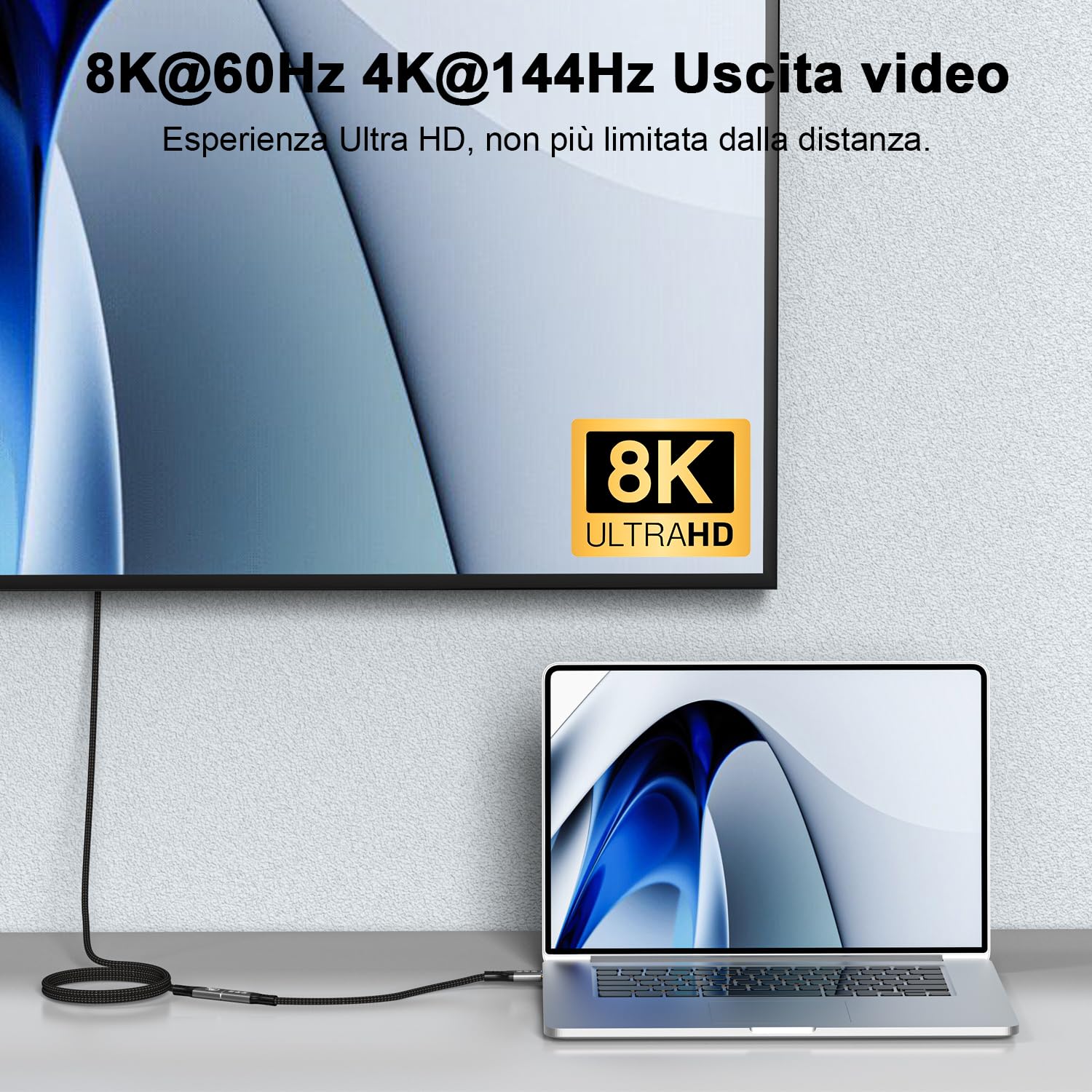 Prolunga Thunderbolt 4 2 metri, USB 4 40Gbps Prolunga USB Type C, 240W 48/5A Cavo Prolunga Thunderbolt 8K@60Hz 4K@144Hz per Thunderbolt 5, Switch, MacBook, iPad Pro, VR, SSD