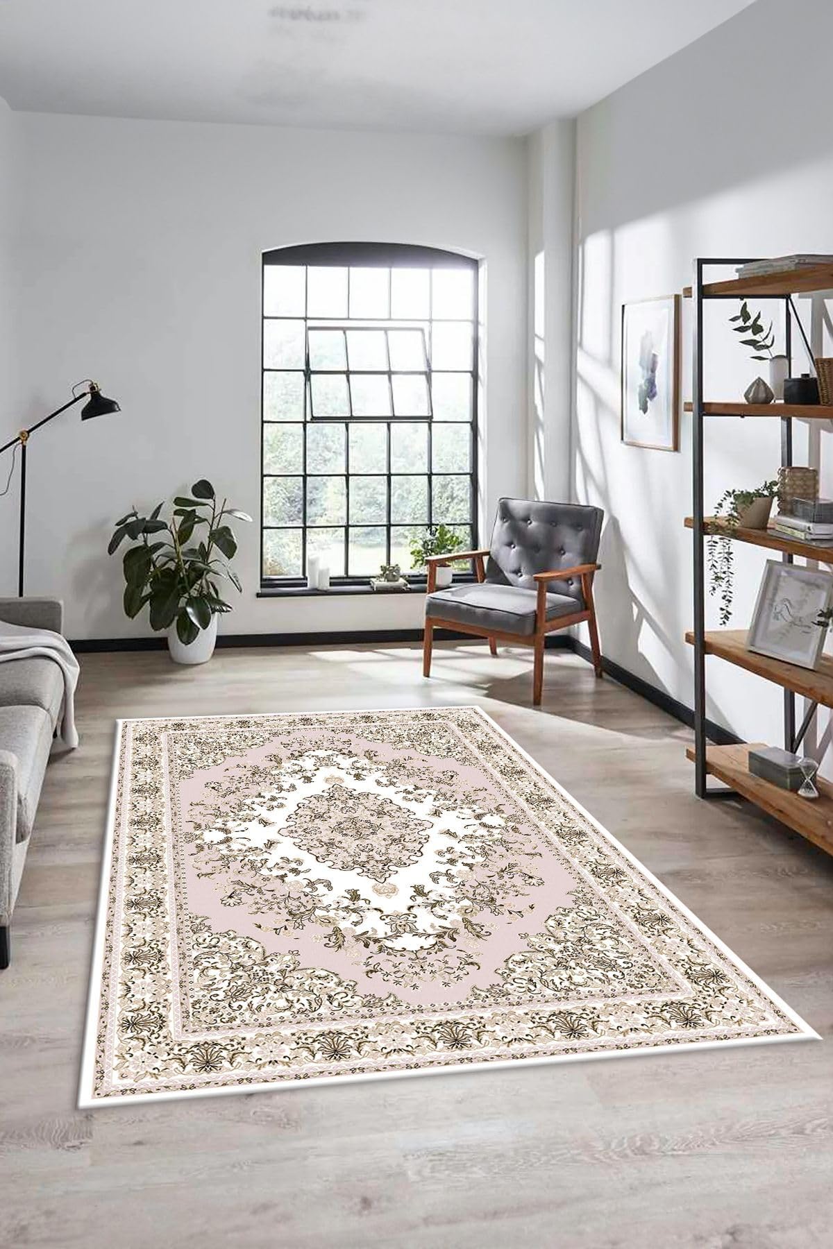 Evdeya Klasik Desenli Dijital Kaymaz Taban Yıkanabilir Yolluk Mutfak Salon Halısı KLASİK-23, Pembe, 80 x 300