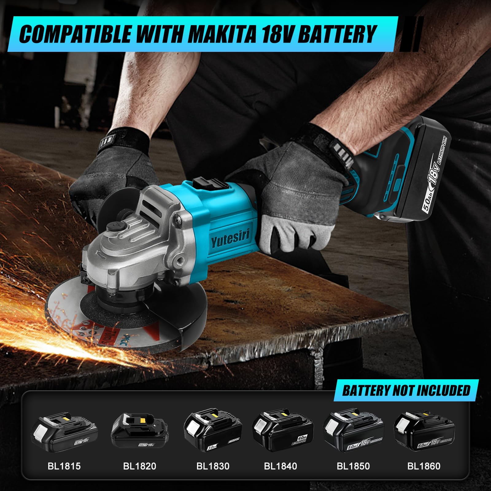 Cordless Angle Grinder for Ma-kita 18V Battery, 11000RPM Brushless Grinder Tool,3 PCS 4-1/2