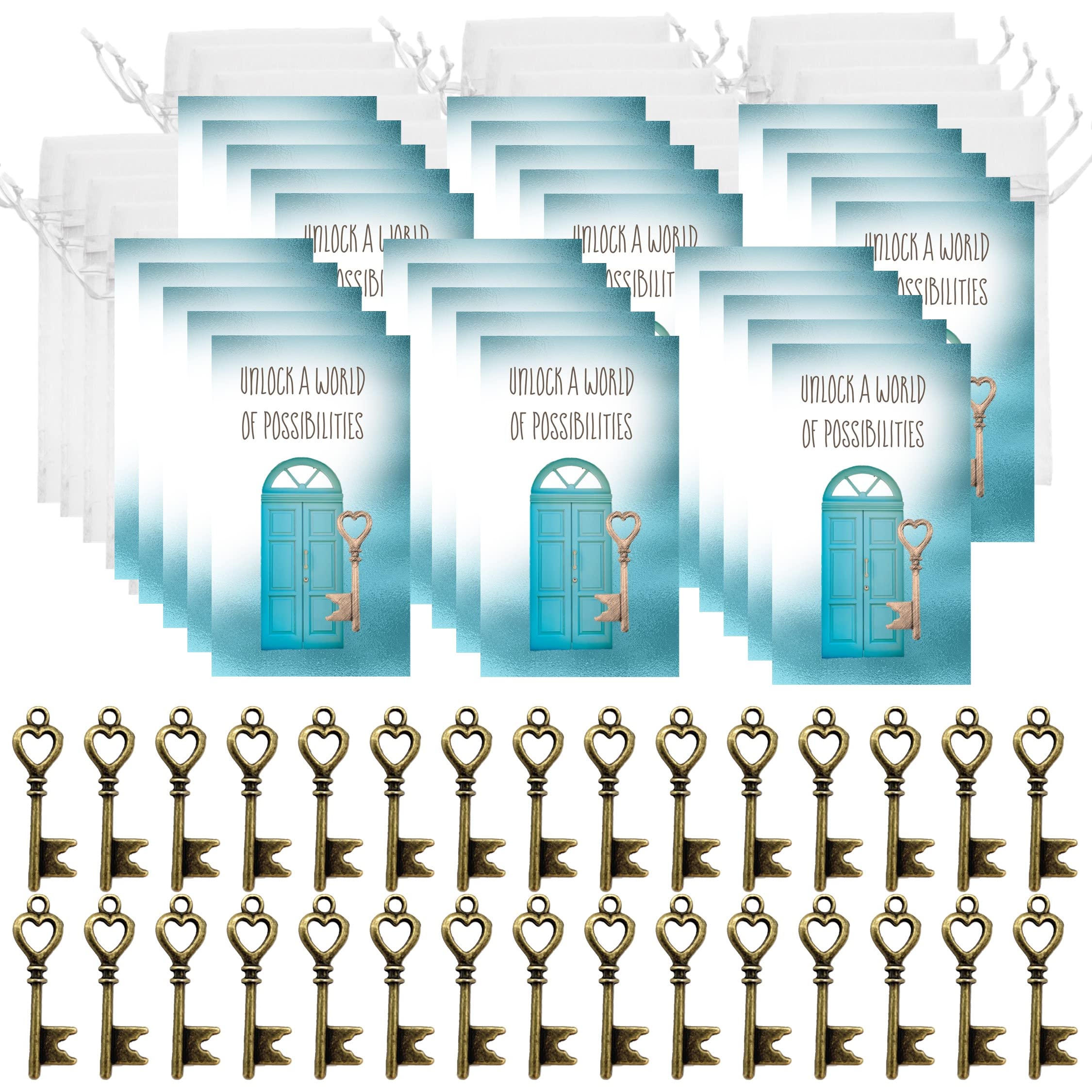 Smiling Wisdom - 30 Bulk Gifts - Unlock a World of Possibilities - Motivational Inspirational Keepsake Cards - Employees Staff Student Appreciation Gifts - 90 Pcs - Tiny Bronze Keys