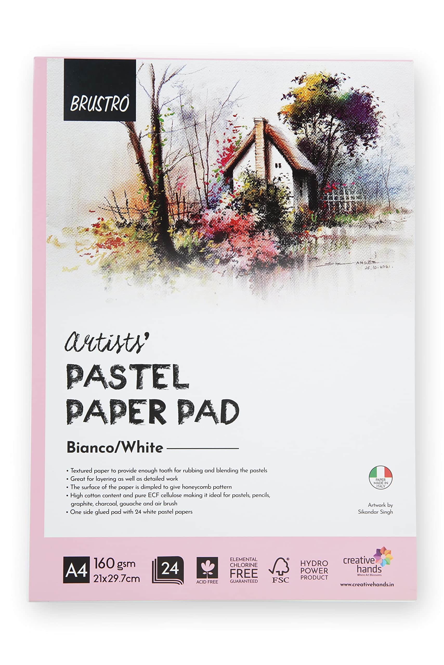 Brustro Artists Pastel Paper Pad of 24 Sheets | 160 GSM, White, A4 | Ideal for Pastels, Pencils, Graphite, Charcoal, Gouache, Air Brush (B09RQTCHW9) Amazon Price History, Amazon Price Tracker