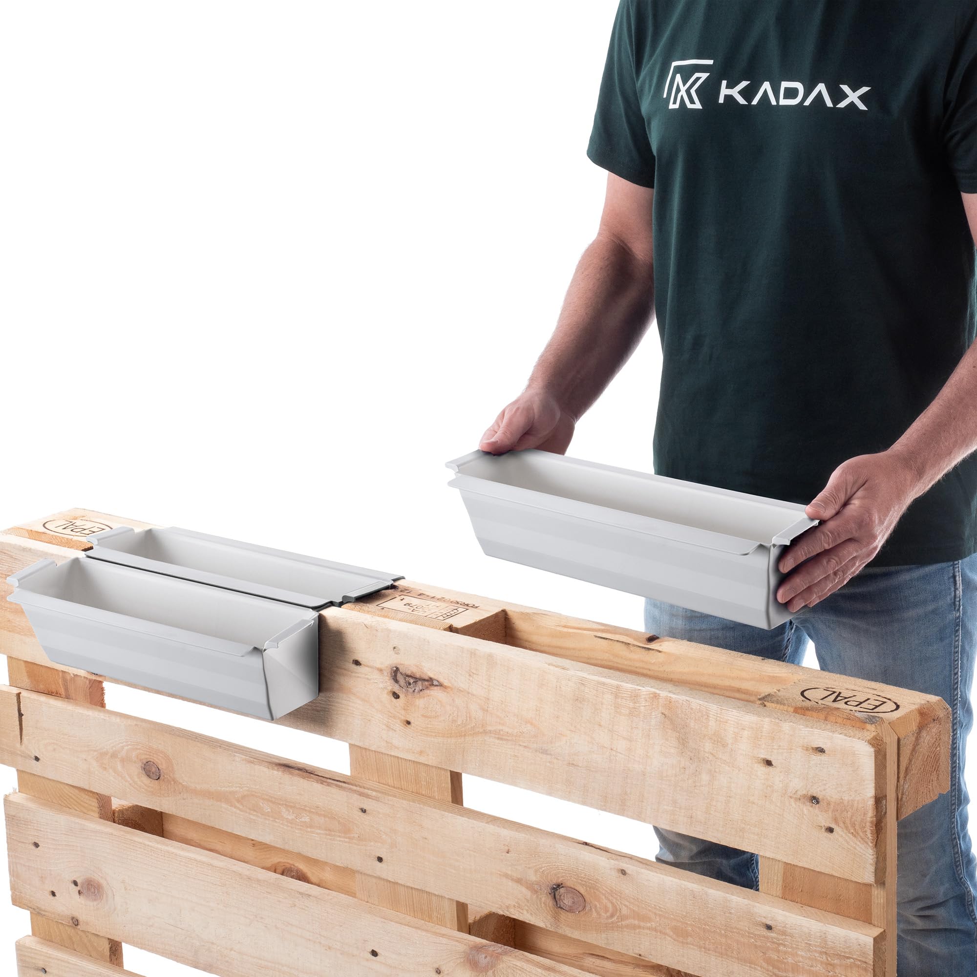 KADAX Lot de 6 jardinières pour palettes avec système de suspension, 37 x 9 cm, blanches, à planter et décorer, bac à fleurs pour palettes européennes, insert de pot de fleurs et cache-pot dans les