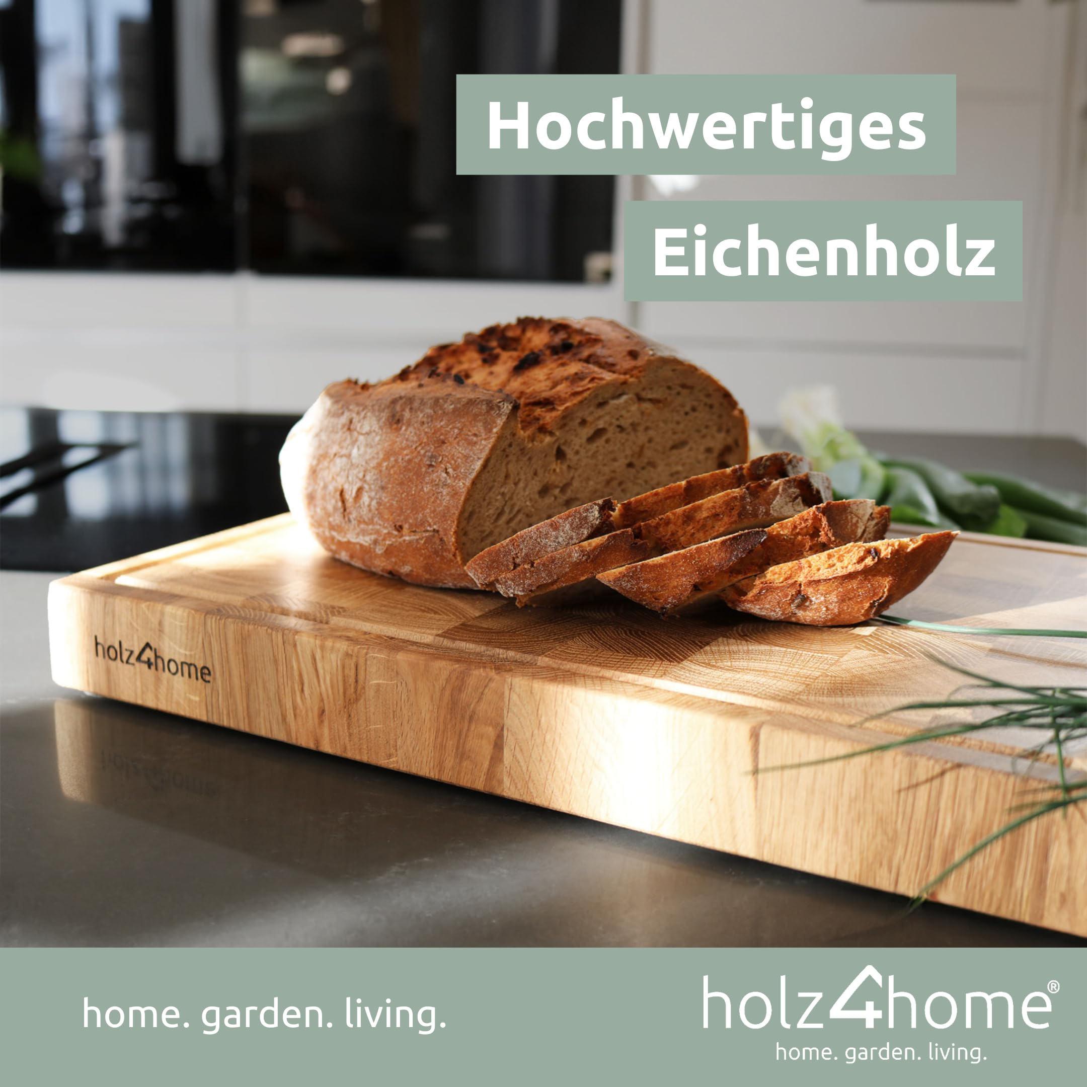 holz4home® Schneidebrett L aus Eichenholz I Stirnholz Würfelmuster Echtholz Brett I Hackbrett Steakbrett 40x30x4 cm I Küchenbrett mit Saftrille Holzbrett für Gemüse Fleisch