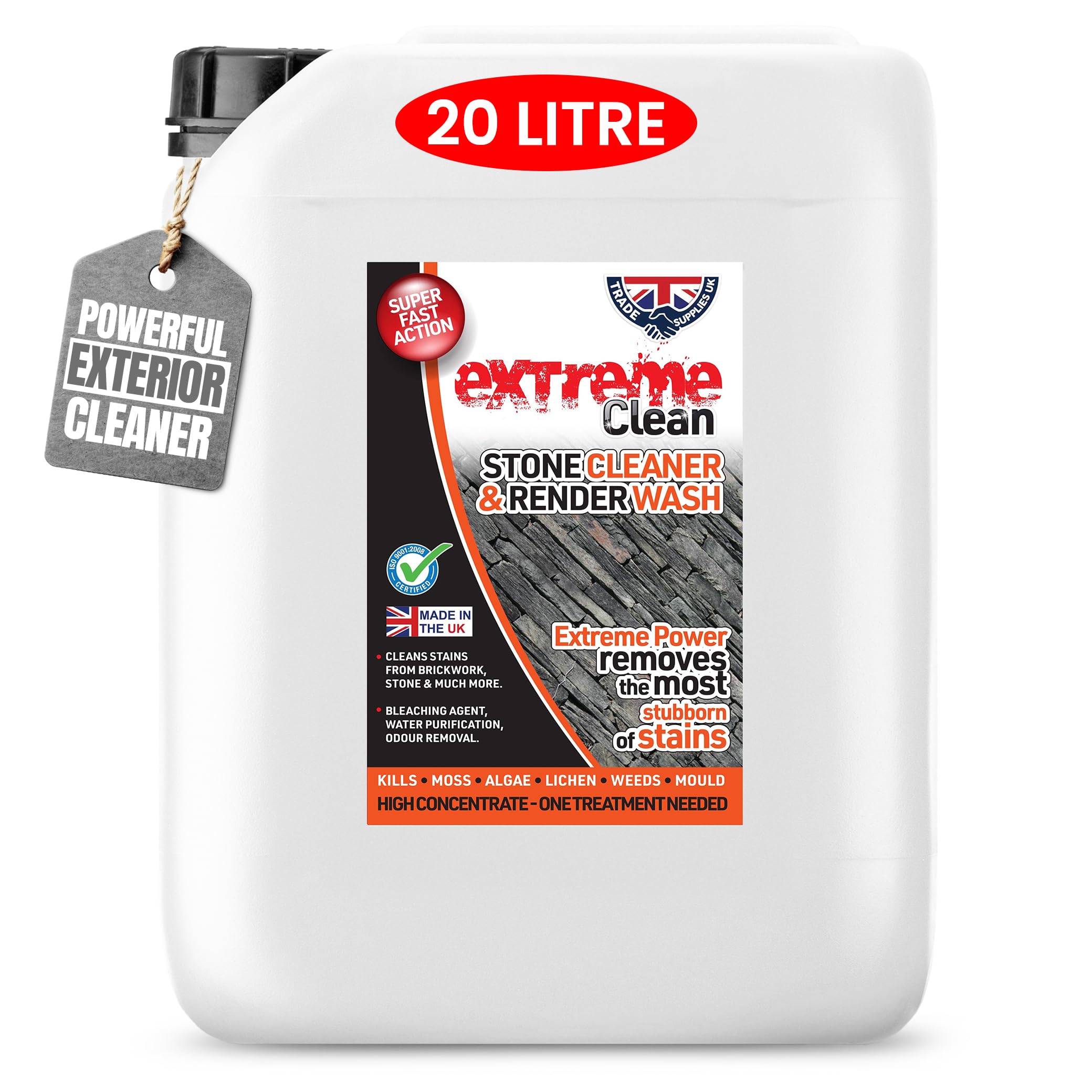 Trade Supplies UK - Extreme Clean Stone & Render Wash - Industrial Strength Solution for Exterior Stone, Render, and Paving (20L)