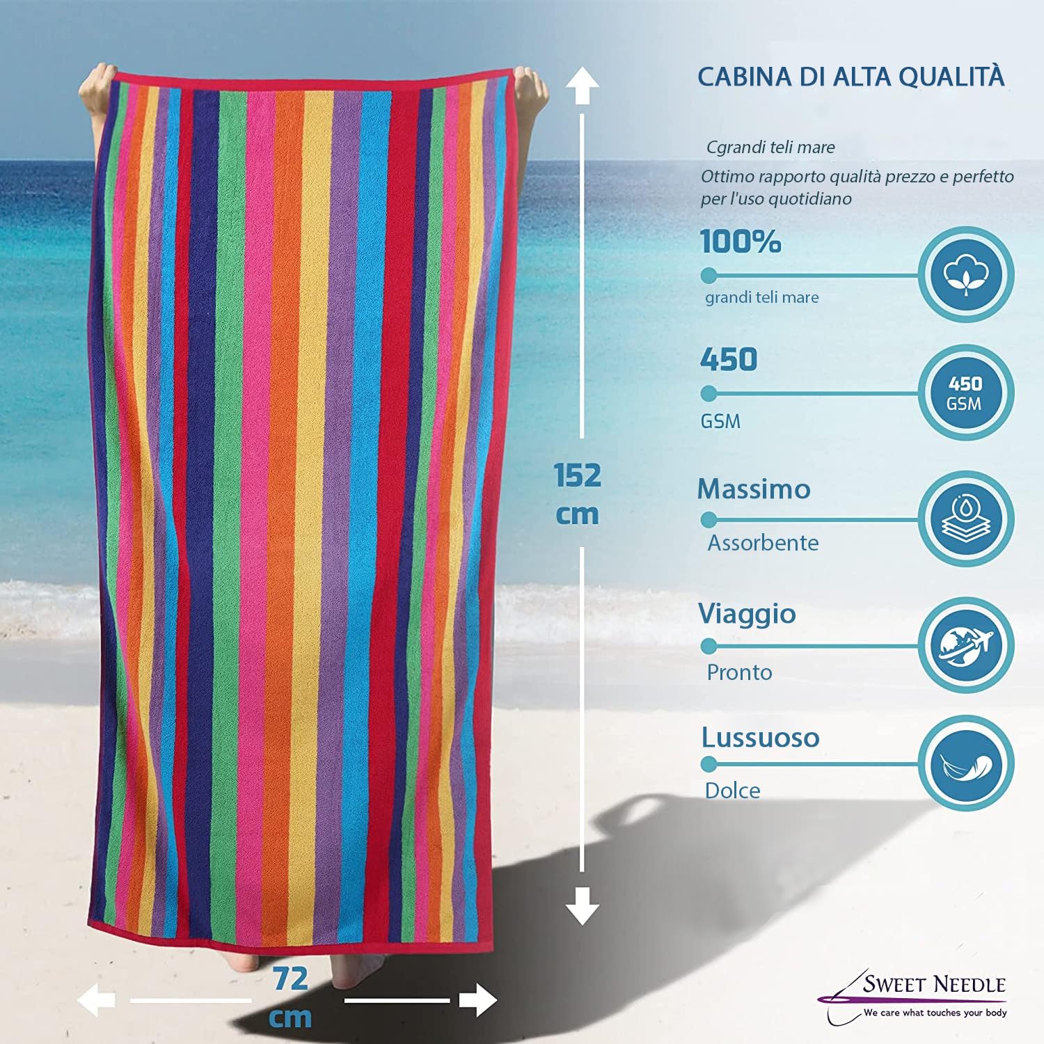 Sweet Needle Asciugamani da spiaggia Asciugamani da spiaggia a strisce gialle di qualità Premium Cabana (76x152 cm) - 100% cotone Ringspun, pesante (450 GSM) e altamente assorbente