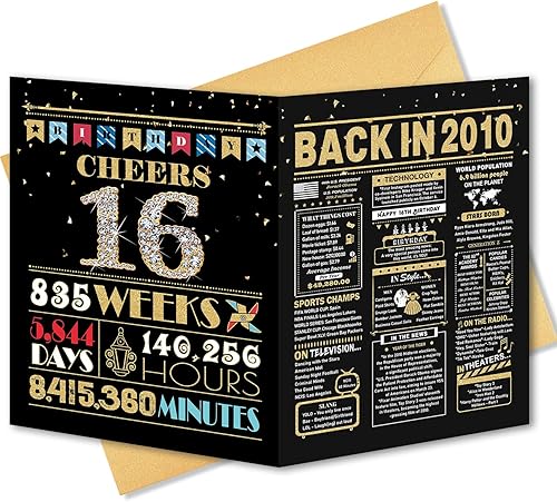 Miniatura 9 de Tarjeta de cumpleaños número 10, decoraciones de cumpleaños número 10 para niñas y niños, regalos divertidos para hija e hijo, tarjeta dorada negra