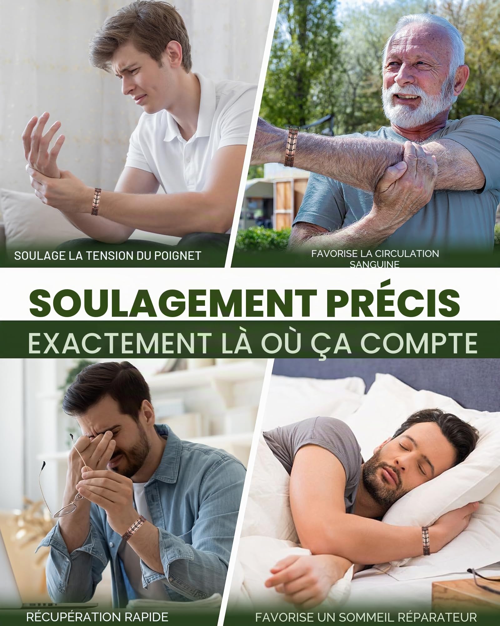 MagEnergy Bracelet en cuivre pour homme, 99,99 % cuivre pur, double aimants puissants, bracelet magnétique avec fermoir papillon, longueur réglable avec outil de réglage de la taille