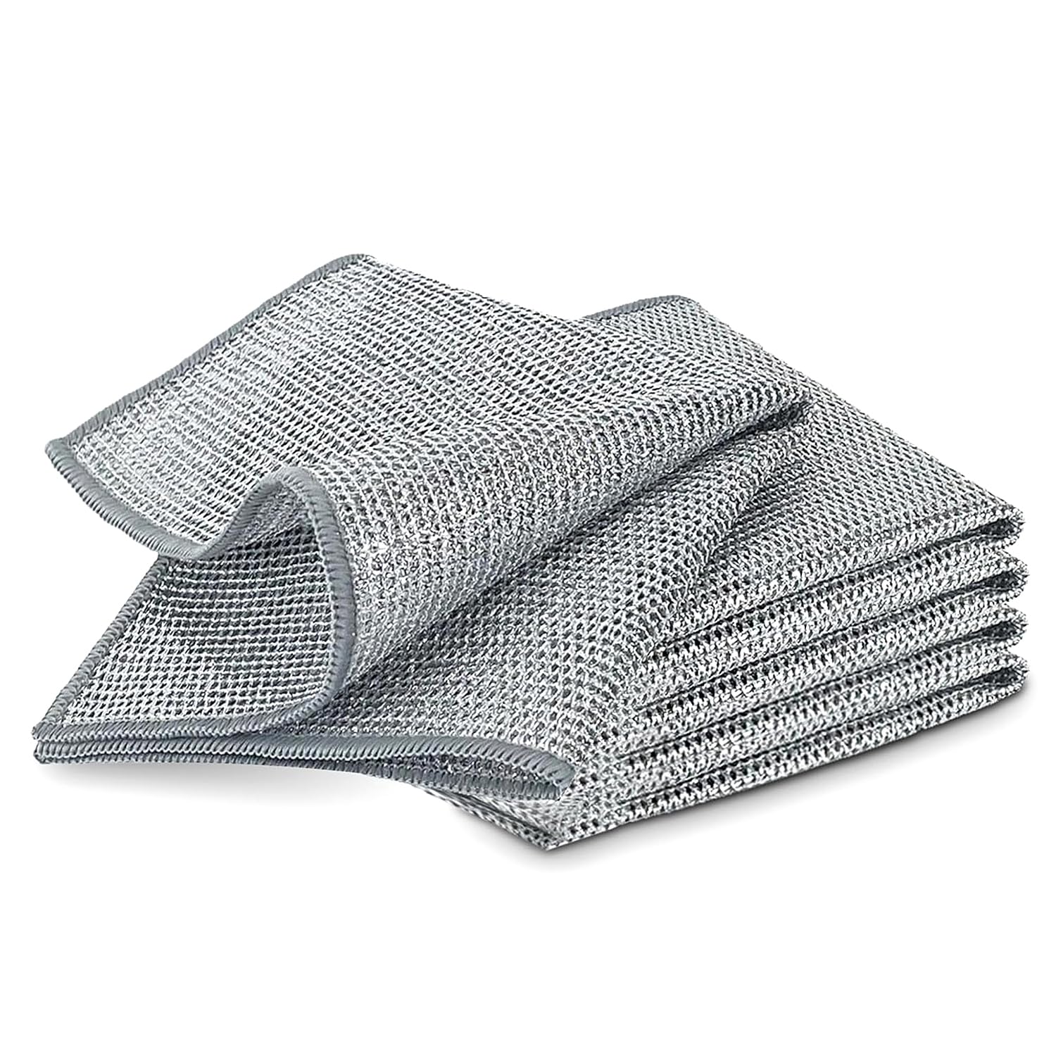 YinQin 5 PCS Double Layer Stainless Steel Scrubber Wire Dishwashing Cloth Non Scratch Mesh Dish Cleaning Cloths 20x20 cm Metallic Wire Cleaning Rag Towel for Kitchen Dish Sink Stove Top