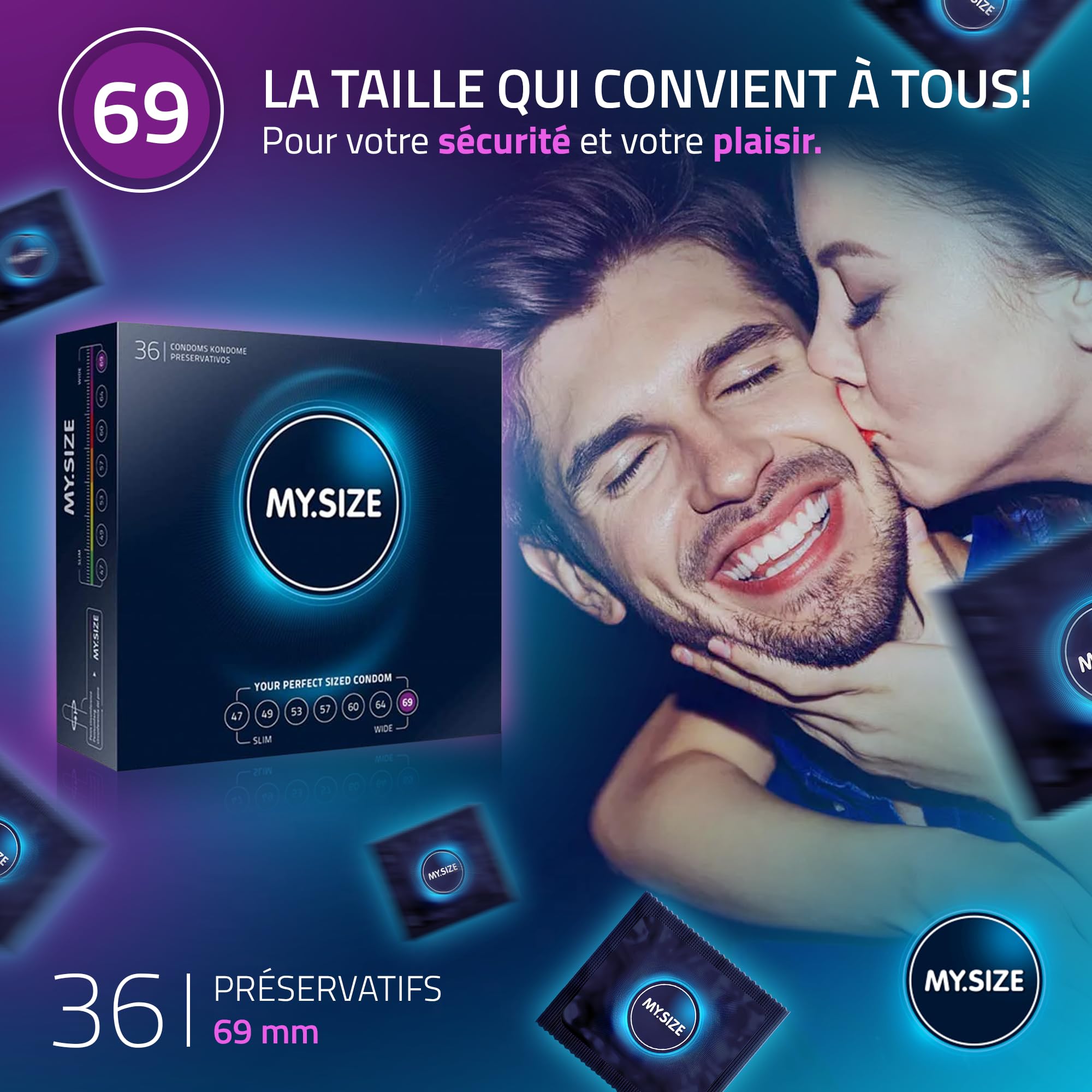 Préservatif MY.SIZE 69 mm, 36 pièces - ajustement parfait et taille adaptée à chacun