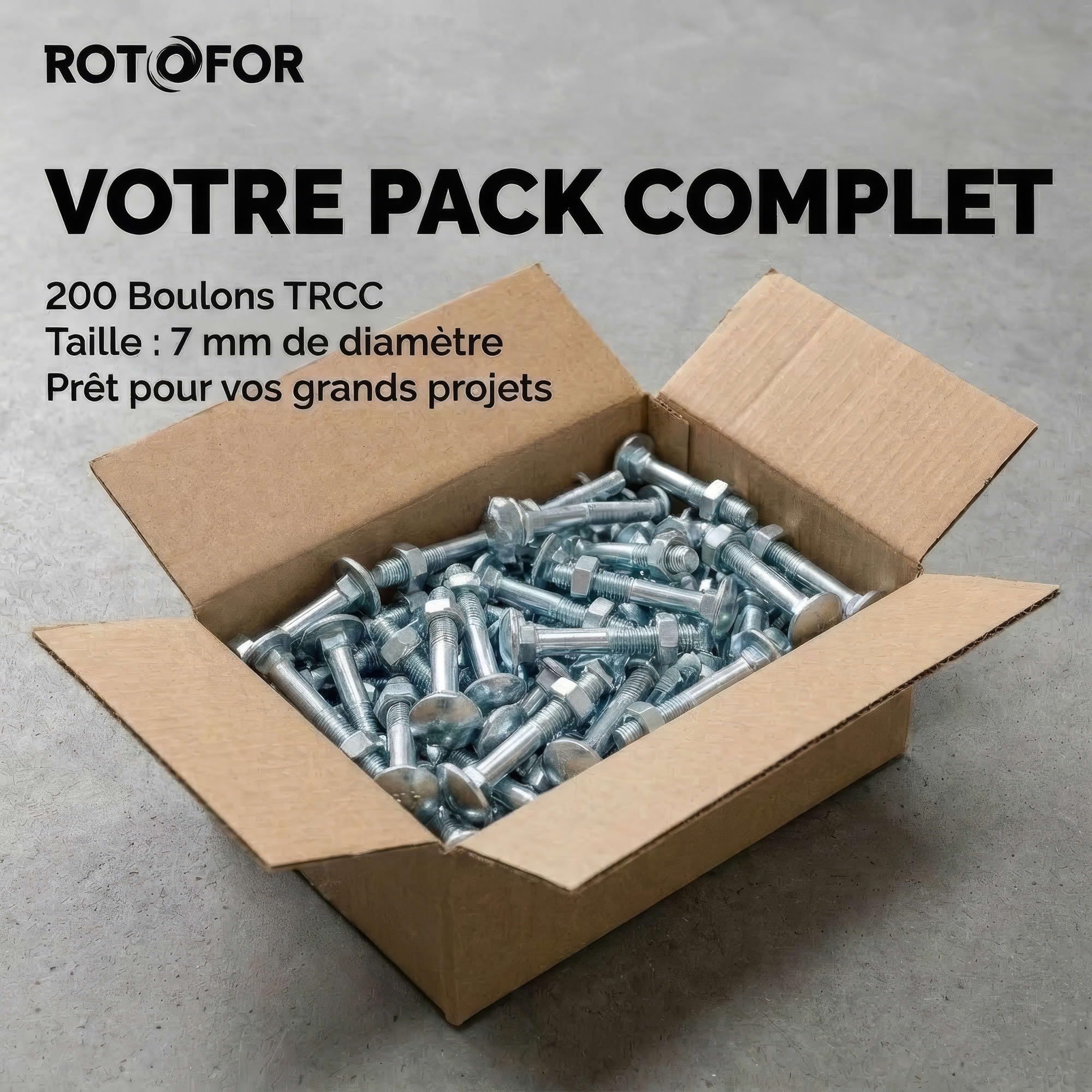 200 Boulons tête ronde collet carré DIN603/555 acier zingués blanc diamètre 7,0 mm - Longueur 50 mm