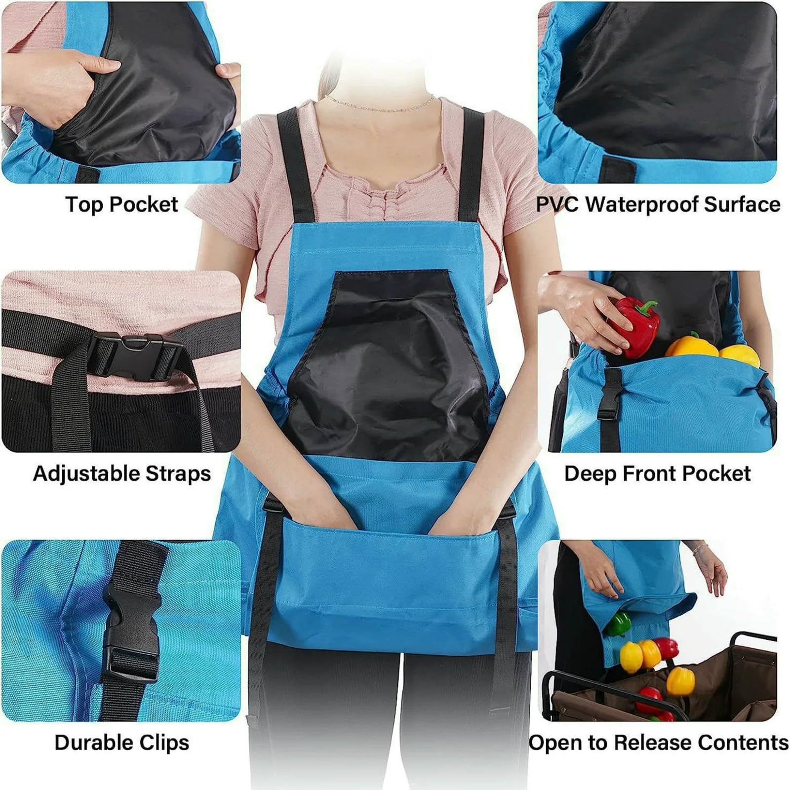 Tablier de Jardinage Outdoor Cueillette Grande Poche Quick Release Récolte Sac À Dos Outils Sac-Rouge