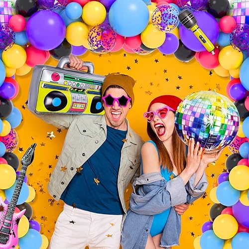 Miniatura 6 de 101 piezas de decoraciones de fiesta de los años 90, paquete de suministros para fiesta de cumpleaños de los 90, incluye bola de discoteca inflable,