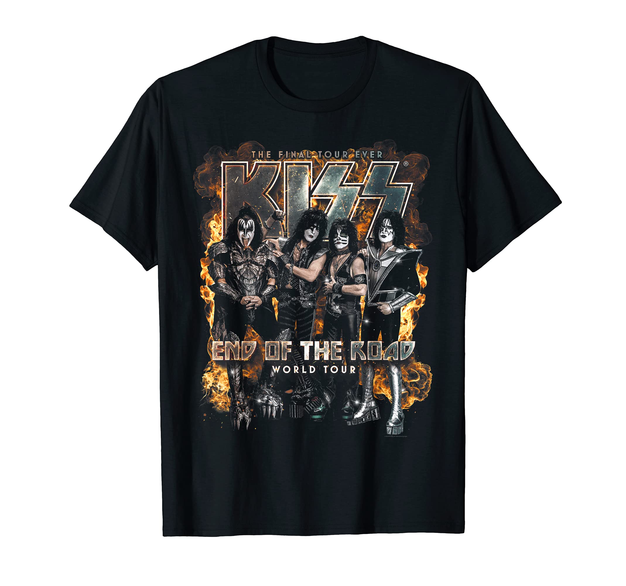 KISSEnd Of The Road Tour Unisex Adult Black Cotton T-Shirt, Small, Short Sleeve, Crew Neck, Slim FitOEKO-TEX STANDARD 100