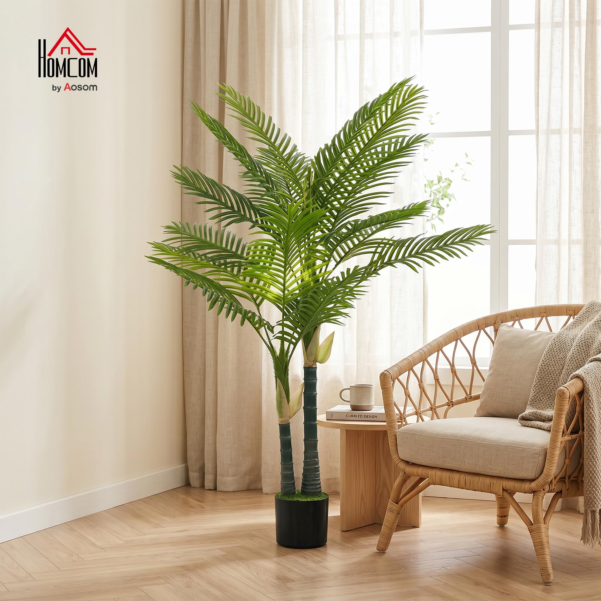 HOMCOM Sztuczna palma, 150 cm, z 16 listkami palmowymi, duża, sztuczna roślina w doniczce, sztuczne rośliny, jak prawdziwa roślina pokojowa, do salonu, biura, na balkon, dekoracja sypialni