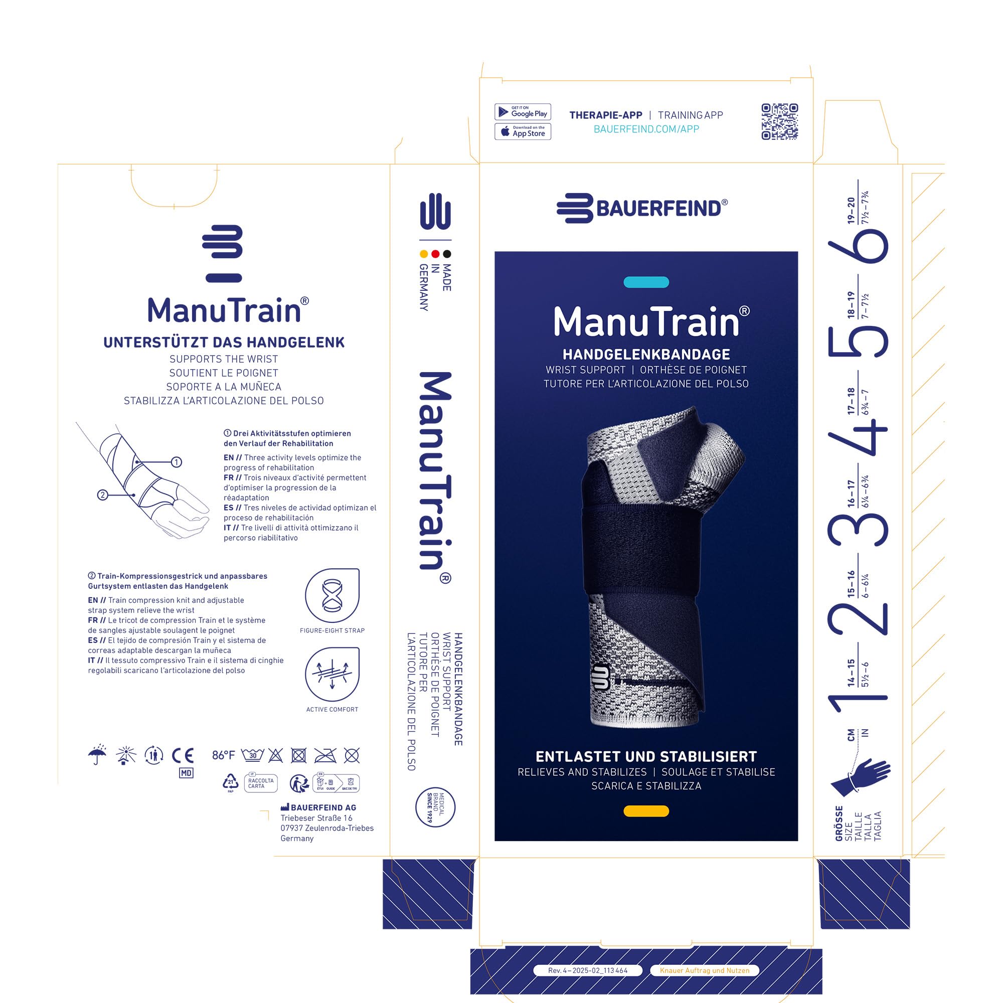 Bauerfeind ManuTrain, Vendaje de Muñeca con Grado de Estabilización Ajustable Individualmente, Izquierdo, Negro, Talla 3