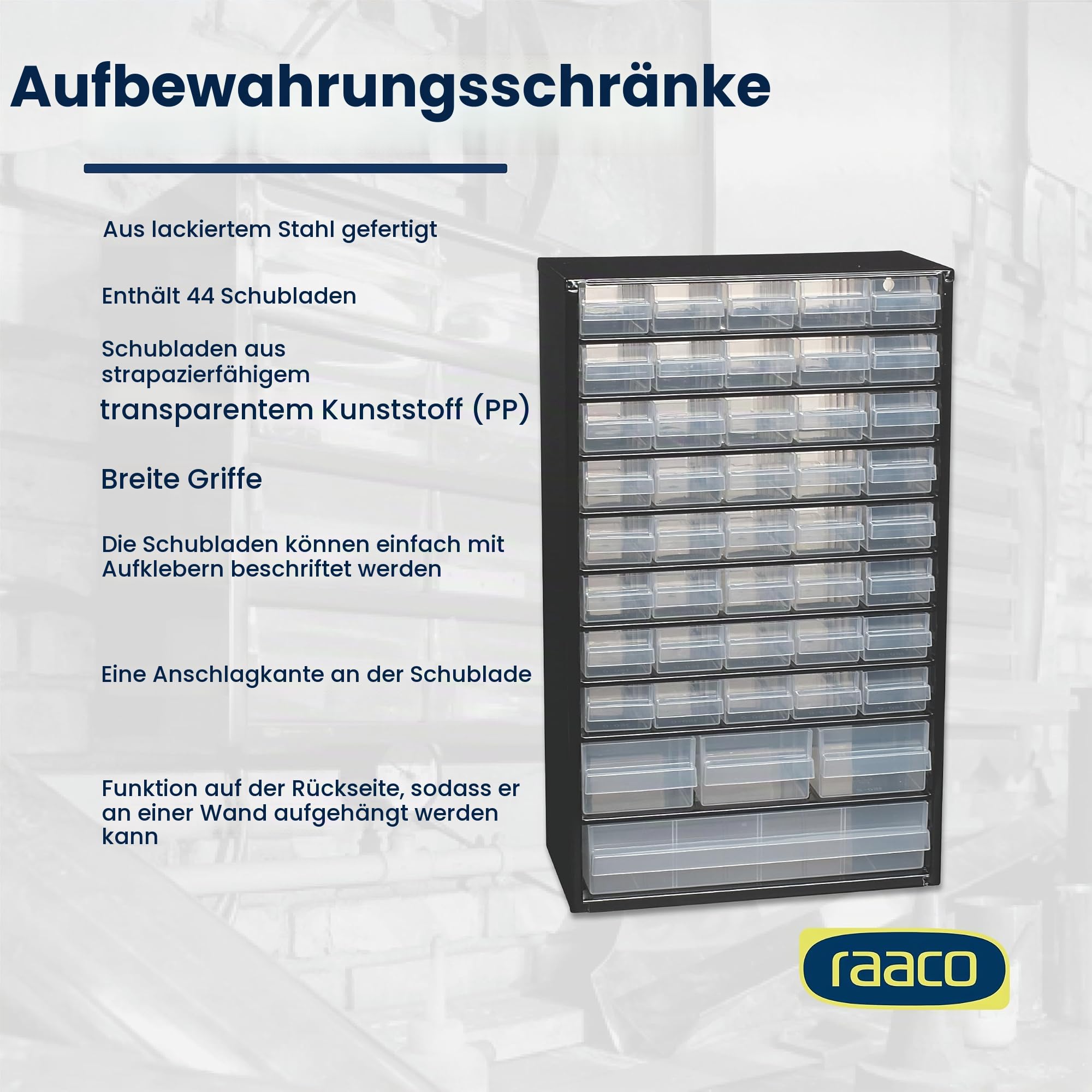 RAACO Stahlmagazin m.44Fächern schwarz m.Auszugsicherung