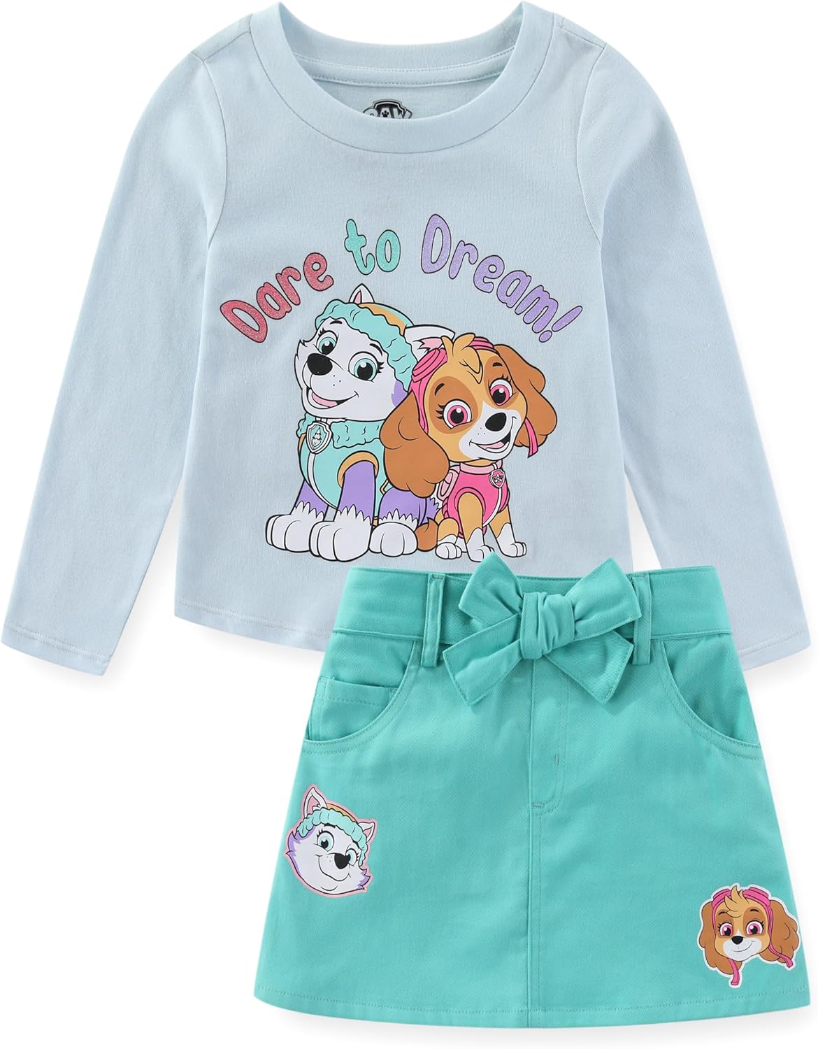 Paw Patrol Nickelodeon Skye and Everest Girls Long Sleeve Shirt and Twill Skirt Set for Toddler and Big Kids