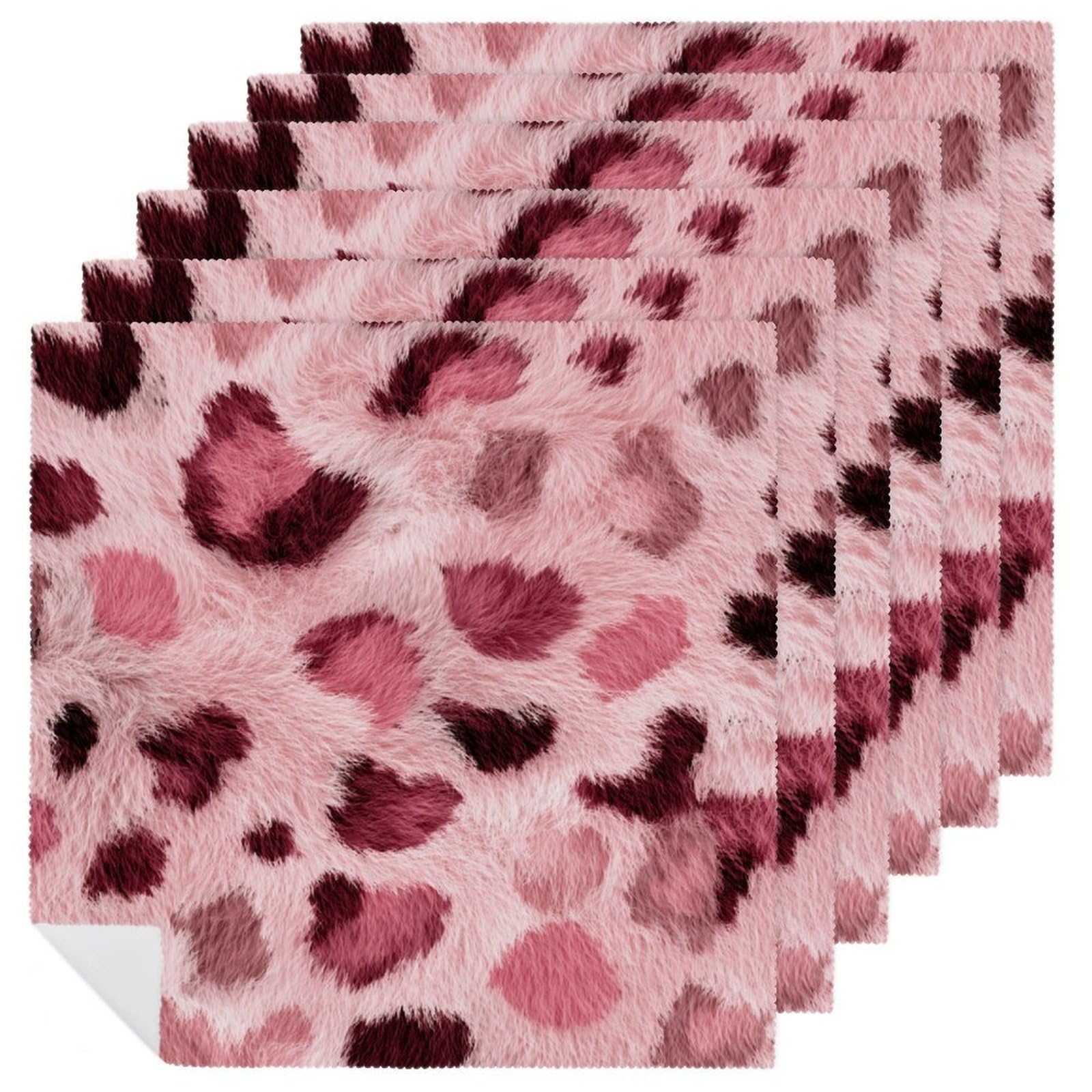 Light Pink Shades of Leopard Spots Cloth Napkins Set of 6, Square Premium Reusable Washable Polyester Table Linen Napkin for Dinner Party