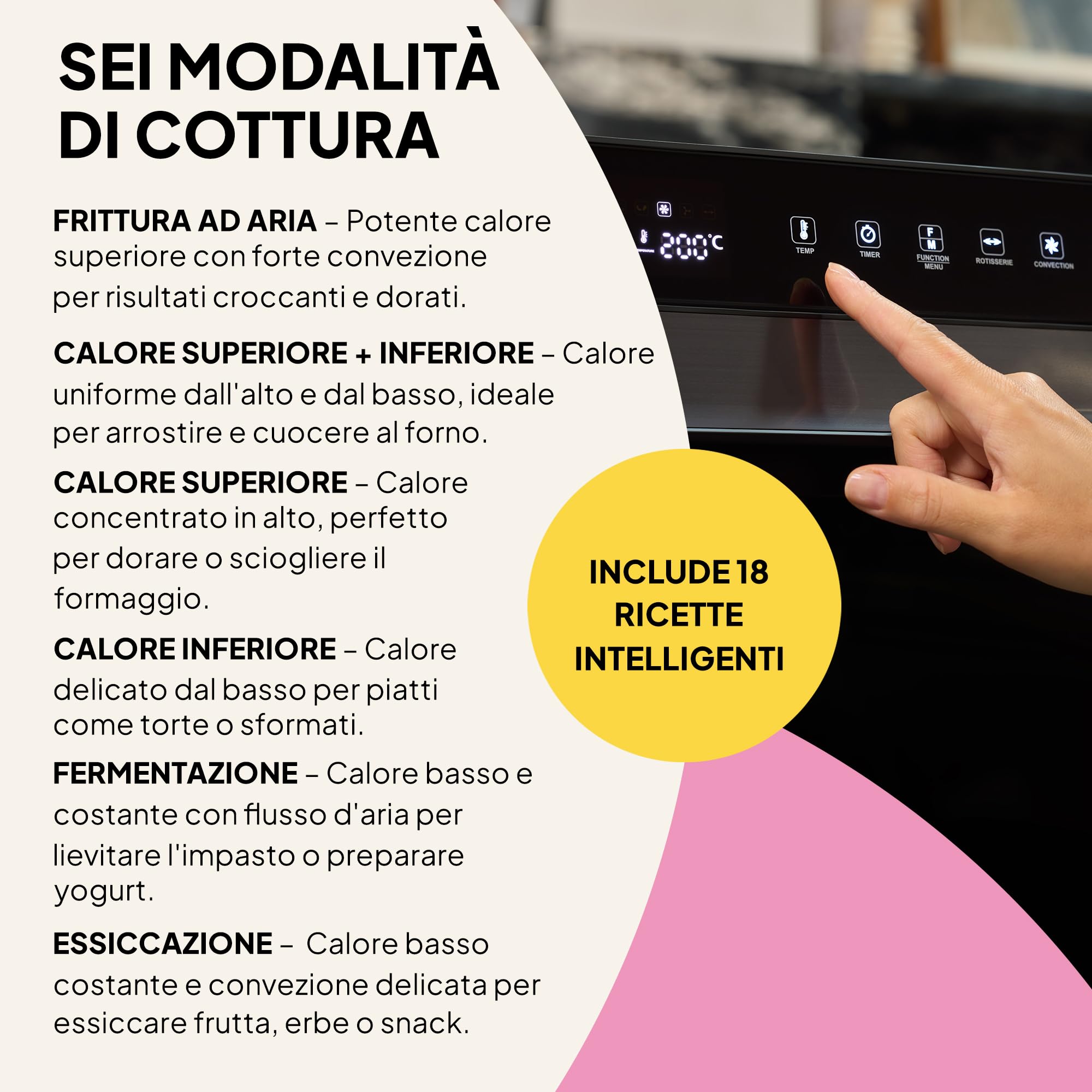 Fridja F77 Super Oven Pro 30L Forno friggitrice ad aria digitale LED premium con 18 programmi intelligenti, funzione girarrosto, potente, veloce, versatile, interno in acciaio inox, facile da pulire.