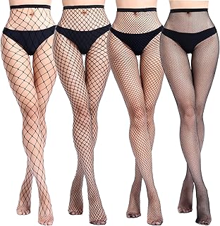 Supcomsta 4 Pcs Fishnet Stockings, Fishnet Tights with Reinforced Toes, Women‘s Fish Net Pantyhose for Dancing, Parties & ...