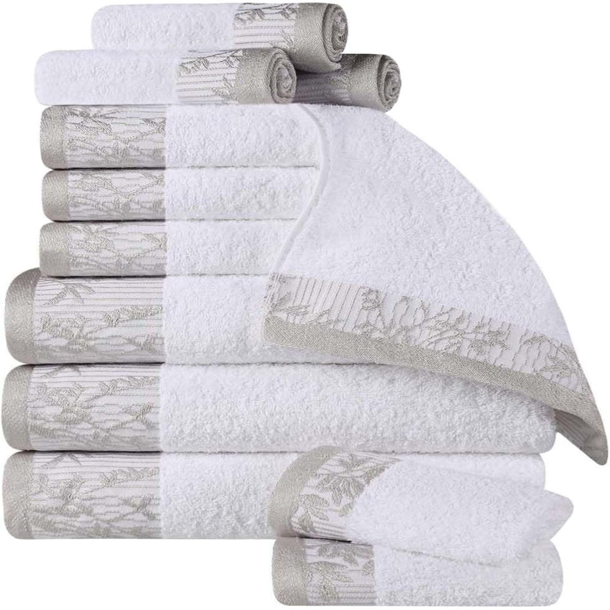 Superior 12 Piece Cotton Towel Set, Floral Jacquard Dobby Border, Quick Dry, Decorative Bathroom, Spa, Shower, Bath, Includes 3 Body, 3 Hand, 6 Face