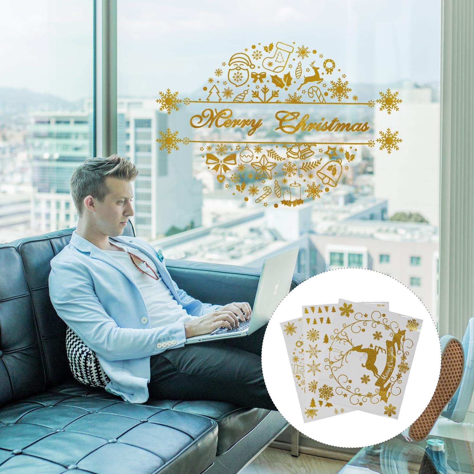 6 Stk Weihnachtsaufkleber Winterdeko für zu Hause weihnachtsdeko dekoration abnehm aufkleber wiederverwendbare sticker Weihnachtsfensteraufkleber Weihnachtsdekoration PVC Golden