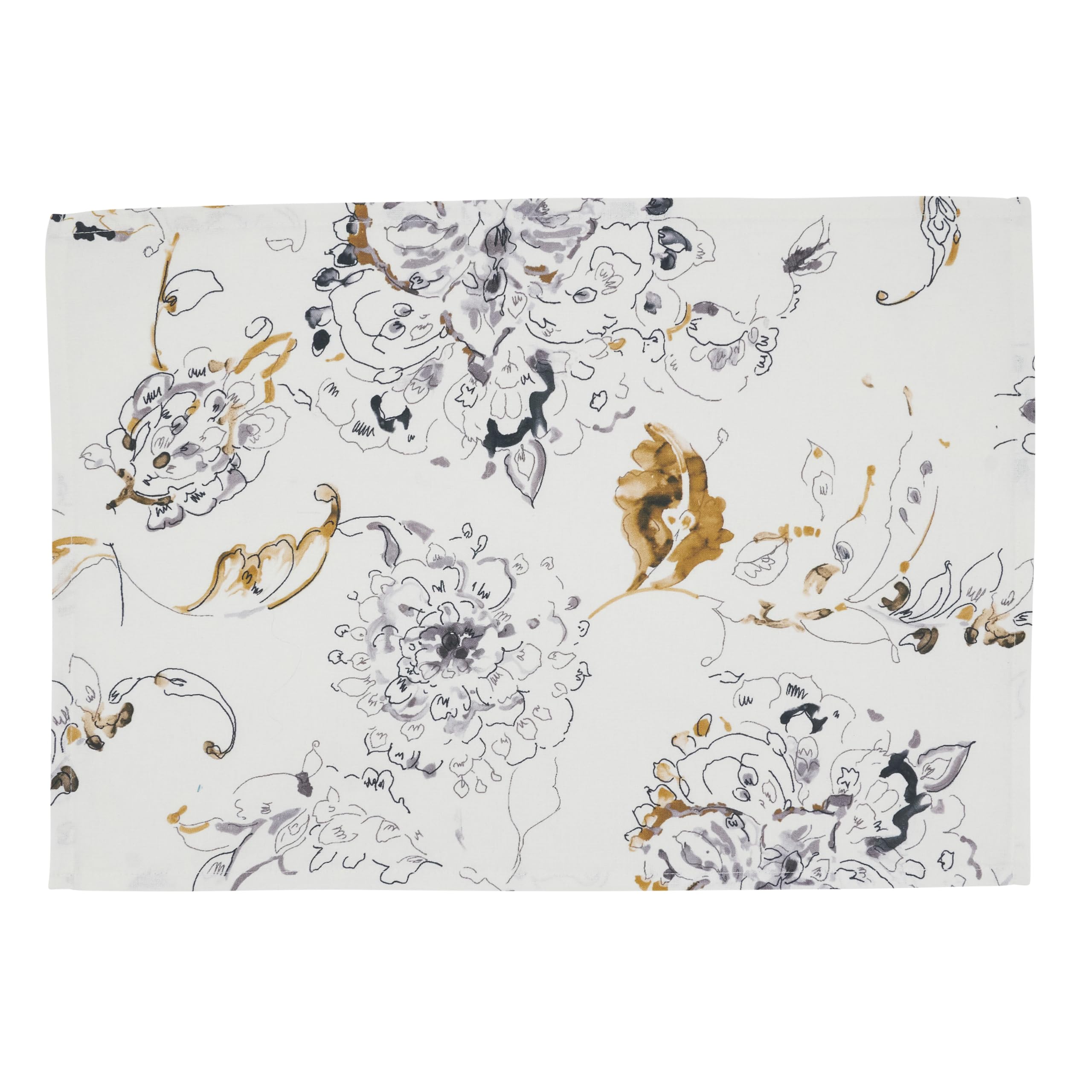 SARO LIFESTYLE Floral Linen Blend Placemats (Set of 4) - Decorative Botanical Placemats for Everyday Dining, Casual Entertaining and Layered Table Styling, 14"x20", Marigold