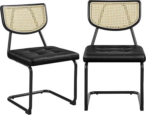 Yaheetech Juego de 4 sillas de comedor de ratán, sillas de cocina modernas de mediados de siglo con patas de metal y asiento tapizado para el hogar,