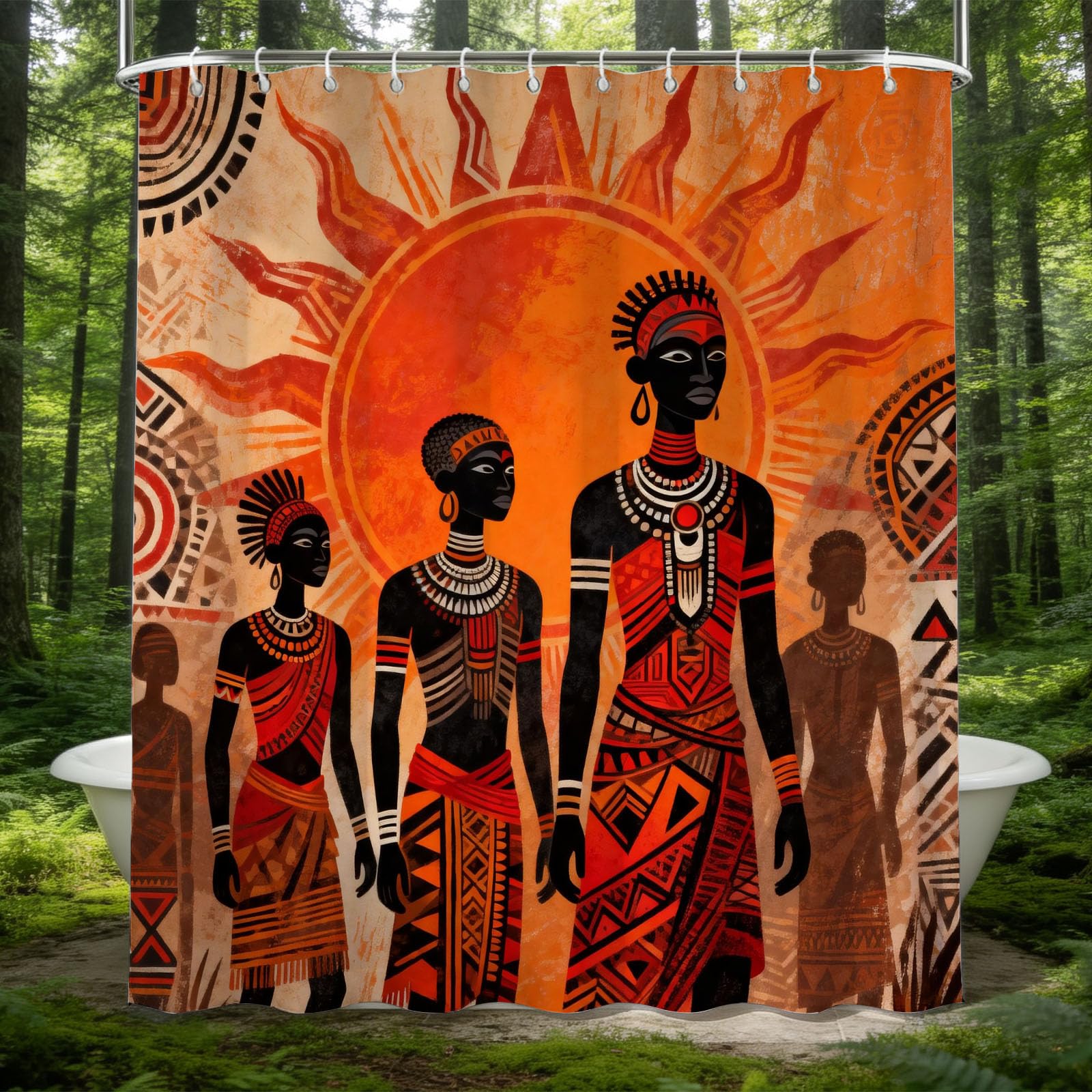 Hongduo 3D African Figure Shower Curtain for Stalls Bathtubs Ethnic Style Bathroom Decor Shower Curtain Set Polyester Fabric Waterproof 180x200cm/71X79 Inch with Hooks