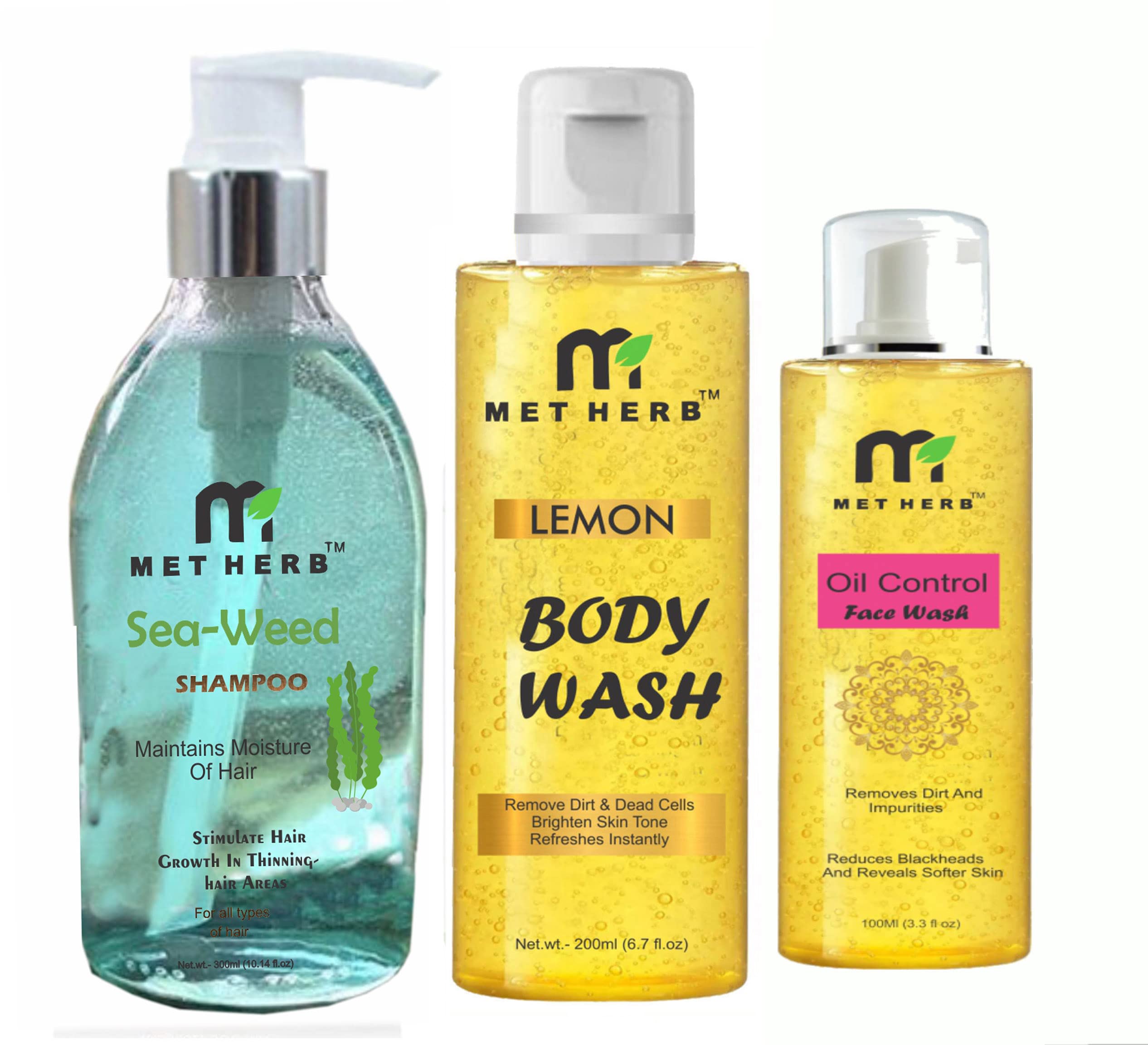 Sea weed Shampoo -300ml & Lemon body Wash-200ml & Oil control Face Wash-100ml (combo pack)-image-4