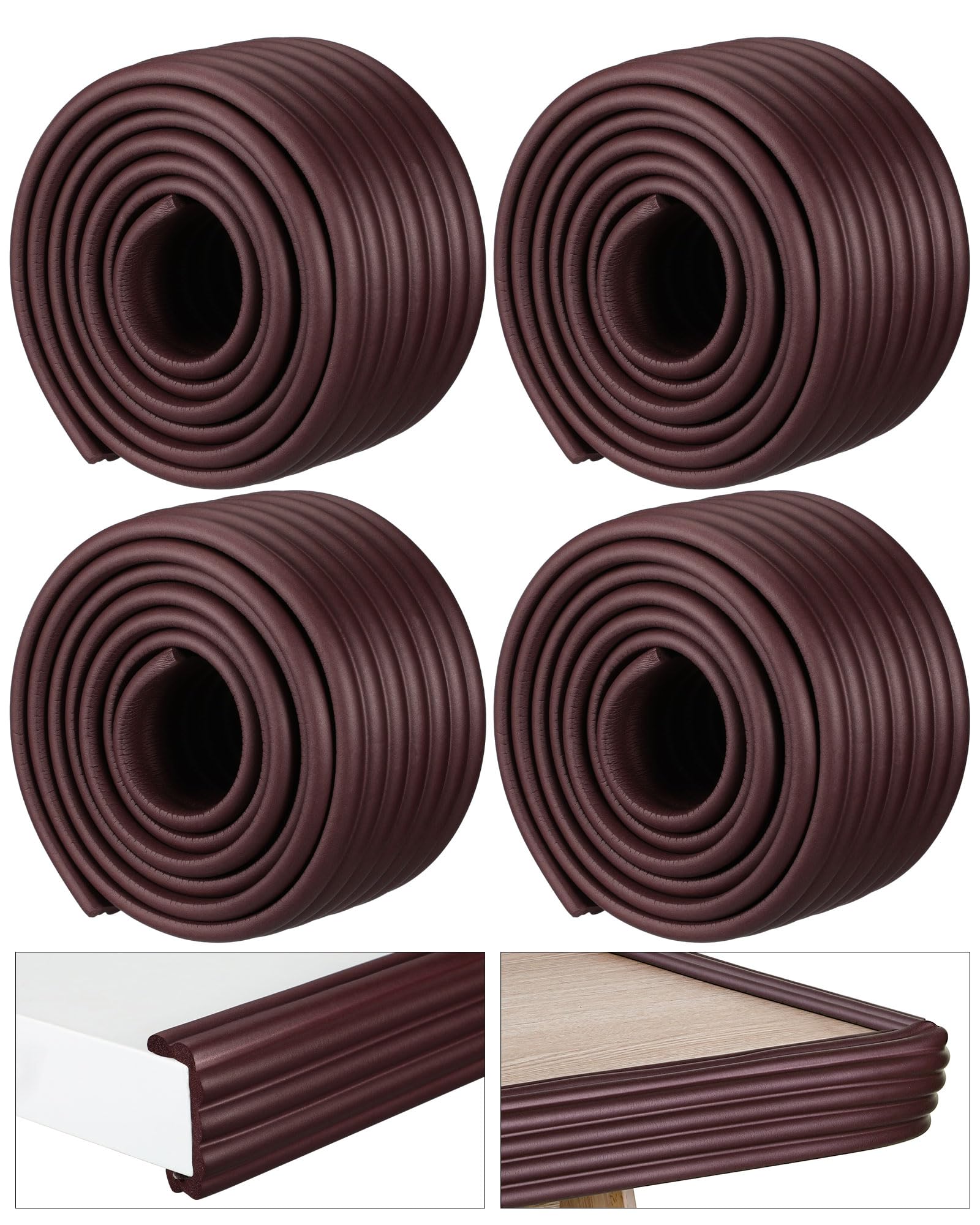 Photo 1 of Huwena 4 Rolls Extra Wide Edge Protector for Baby 26ft Soft Baby Proofing Safety Guards Padding with Adhesive Double Sided Pre Taped Foam Padding for Furniture Table Crib Bumper Corner Edge (Brown)