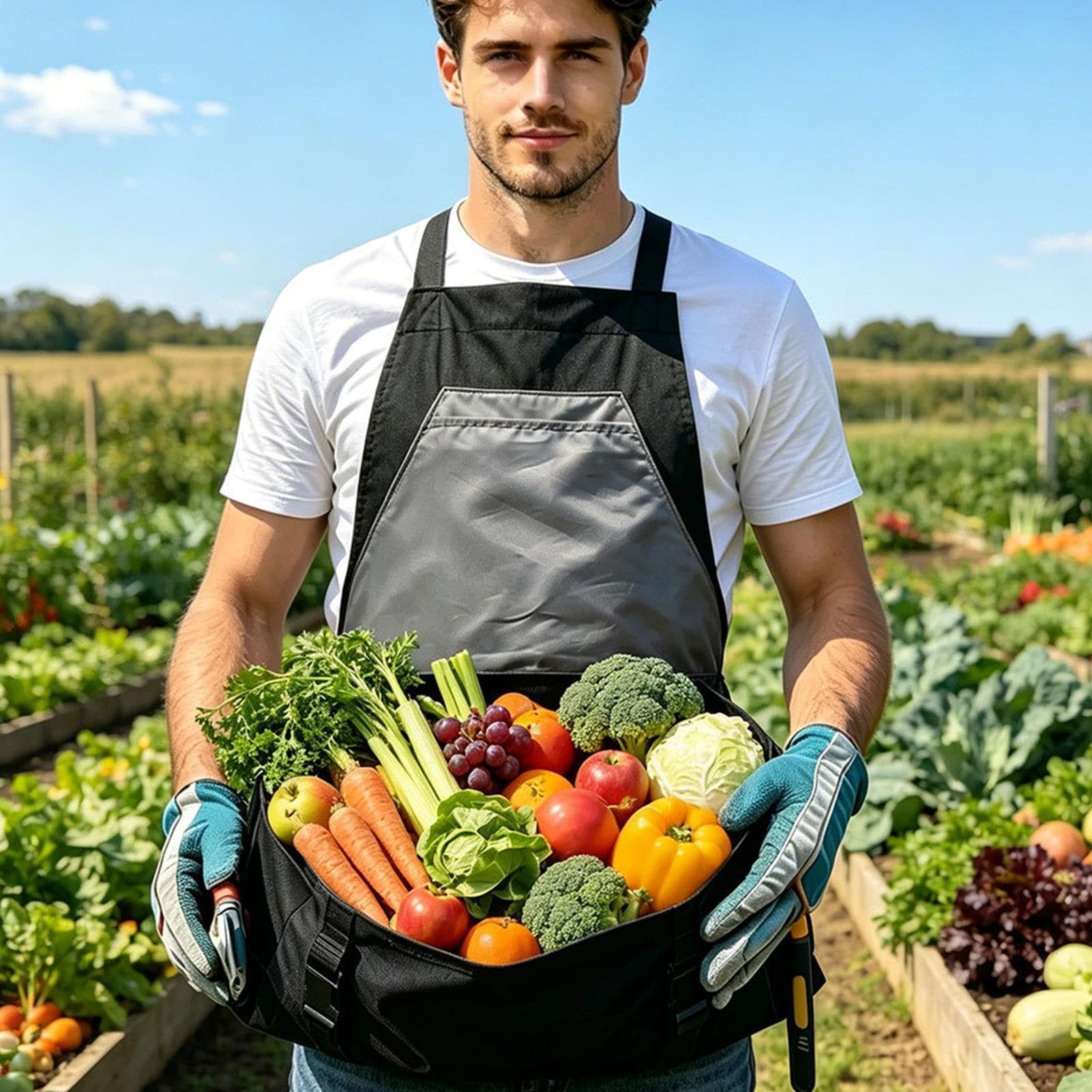 Tablier de récolte – Dos croisé imperméable et robuste Oxford 600D | Tablier de récolte | Pour jardiniers, cour, ferme, cueillette de fruits, légumes, élagage, aménagement paysager