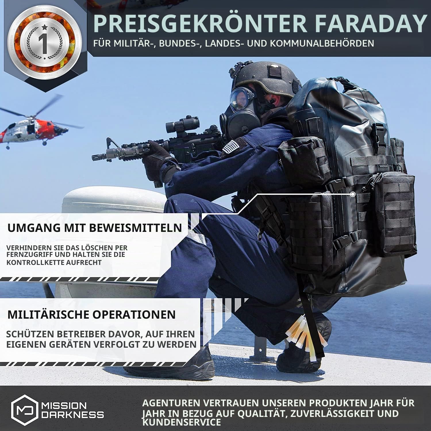 Mission Darkness Dry Shield Faraday Rucksack 40 Liter Fassungsvermögen // Wasserdichte taktische Tasche mit abnehmbaren MOLLE-Taschen, signalblockierendem Anti-Hacking-EMP-Schild für Elektronik