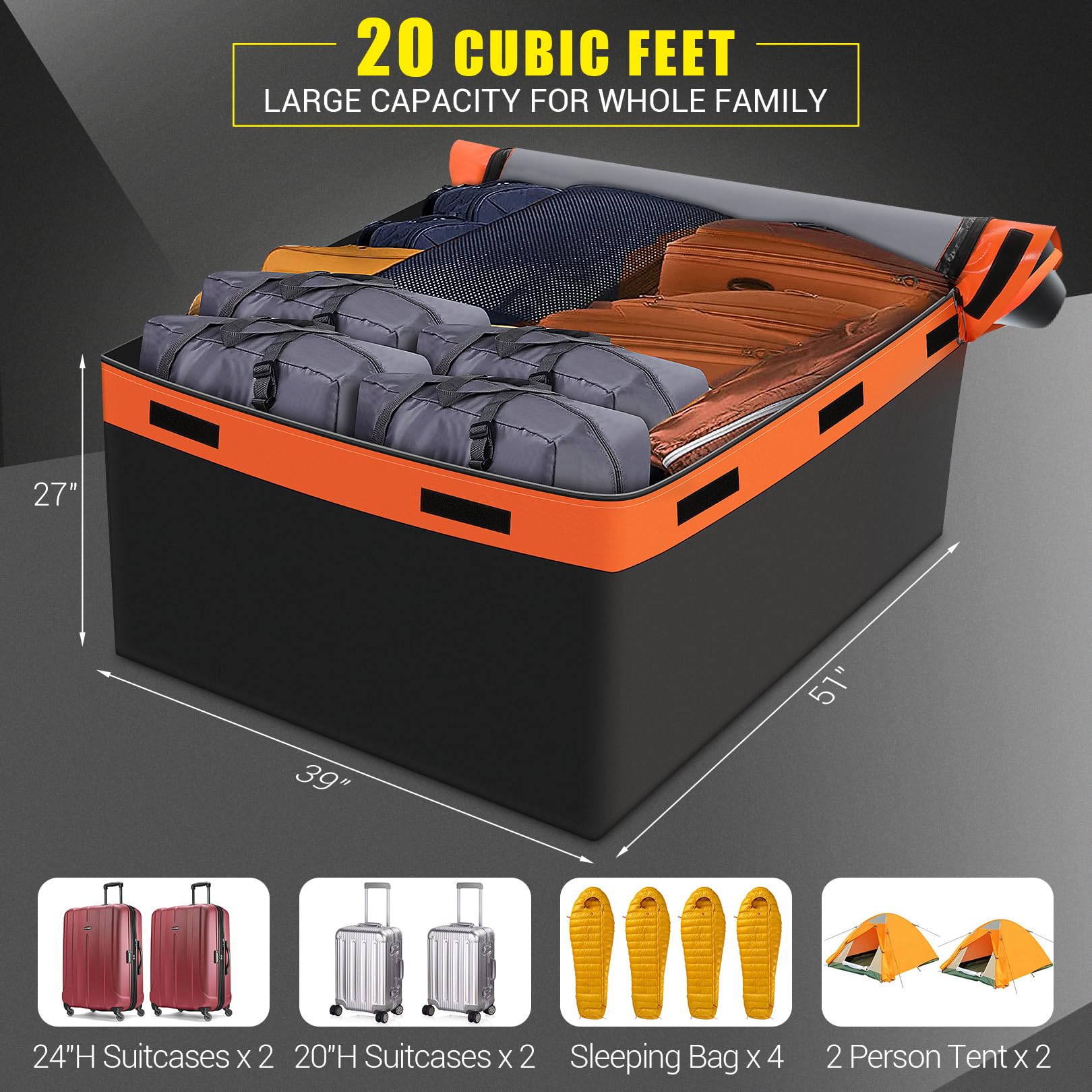 dachowy, samochodowy, wodoodporny, pojemność, z 6 stabilnymi paskami, Mata antypoślizgowa i Torba do przechowywania