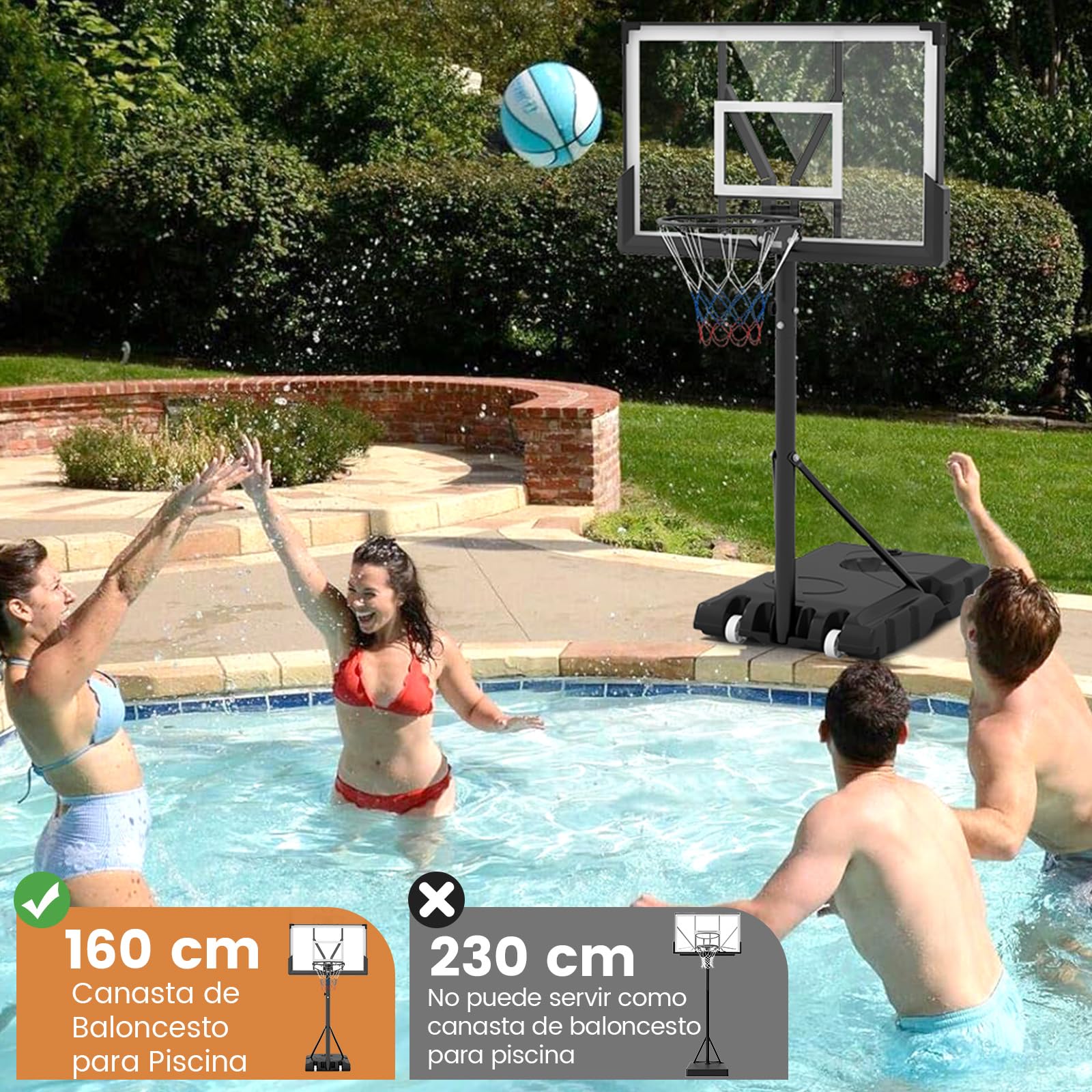 COSTWAY Canasta de Baloncesto, Altura Ajustable 165-305 cm, Canasta de Baloncesto con Base Rellenable, Red de Repuesto, Niños/Adolescentes/Adultos, Interiores Exteriores