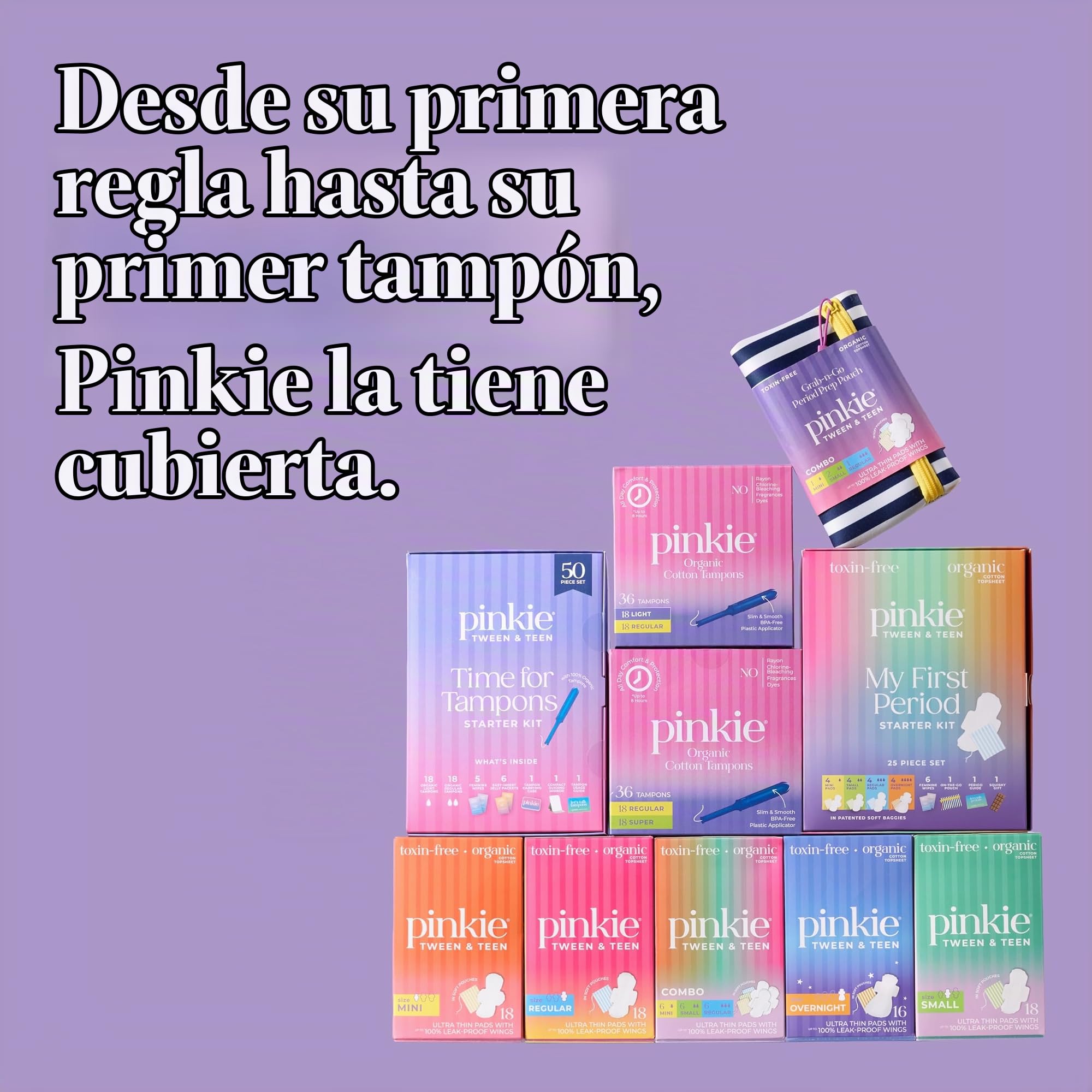 Pinkie - Almohadillas de iniciación para la menstruación – Diseñadas para ropa interior más pequeña – Almohadillas de algodón orgánico para adolescentes y adolescentes con alas – Sin cloro y sin