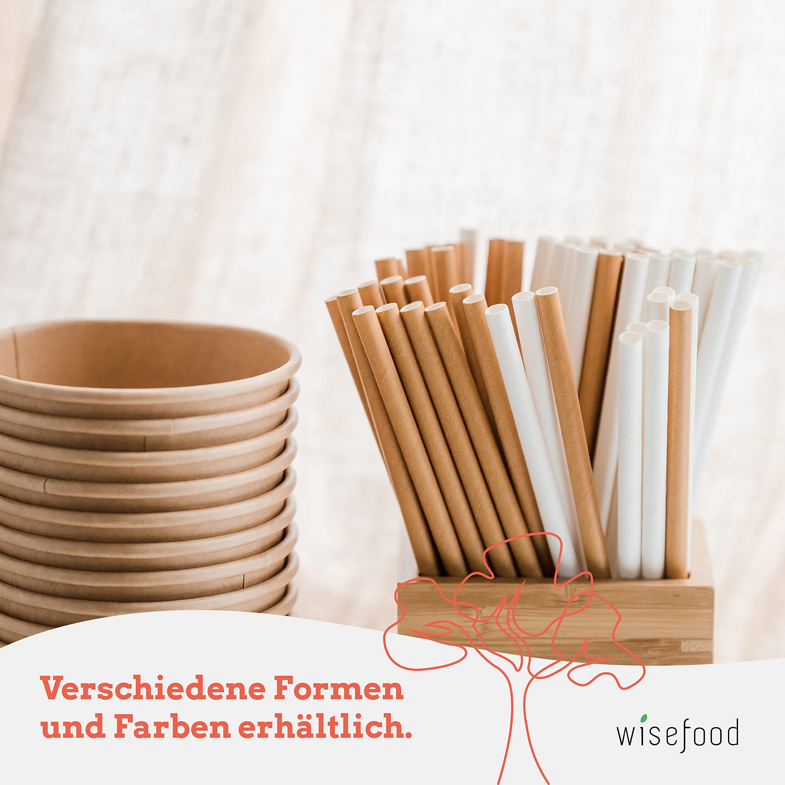 wisefood Pajitas de papel, 2000 unidades (20 x 100 unidades), color blanco, 8 mm de diámetro x 20 cm, sin PLA/PE, biodegradables y desechables
