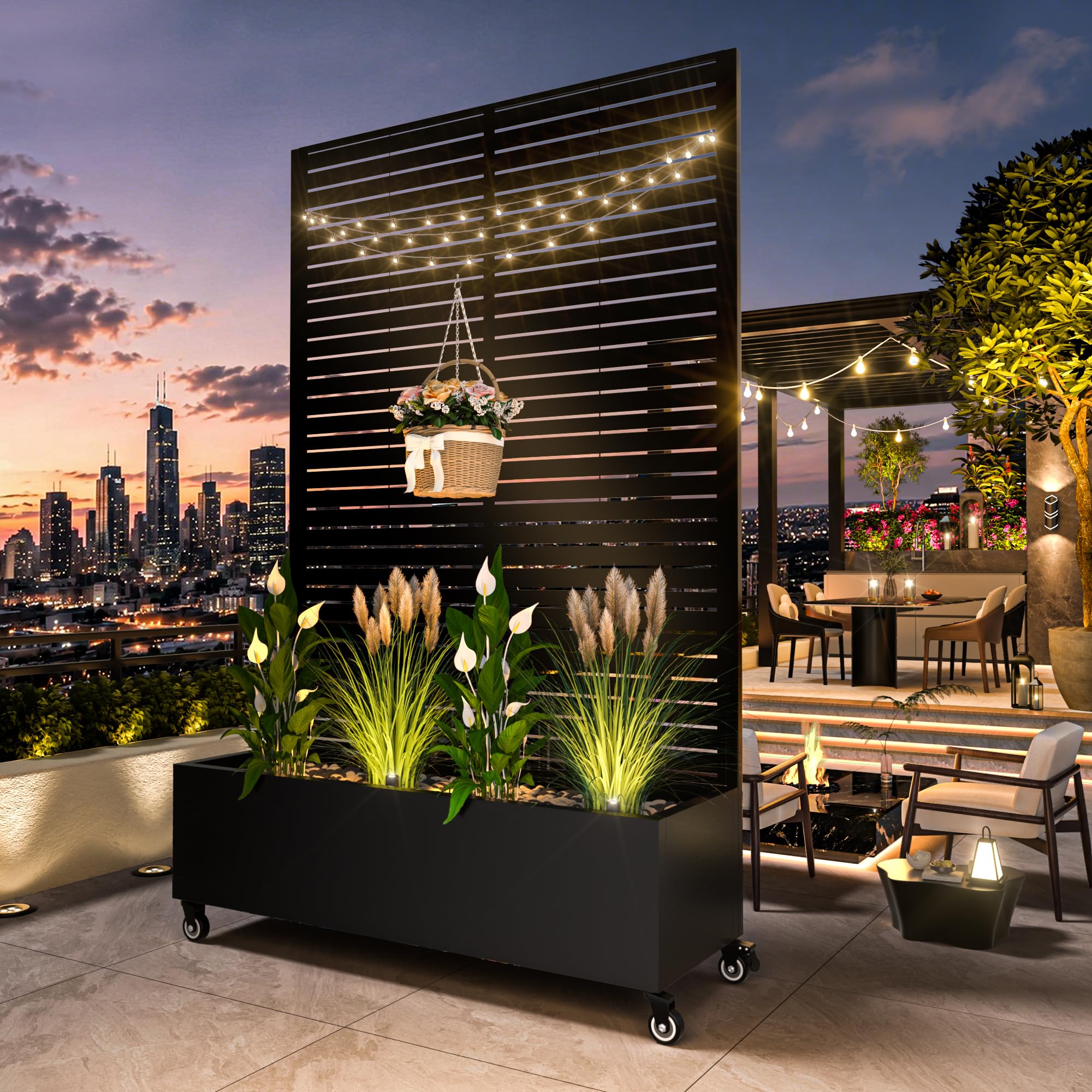 Metal Planter Box with Trellis and Privacy Screen