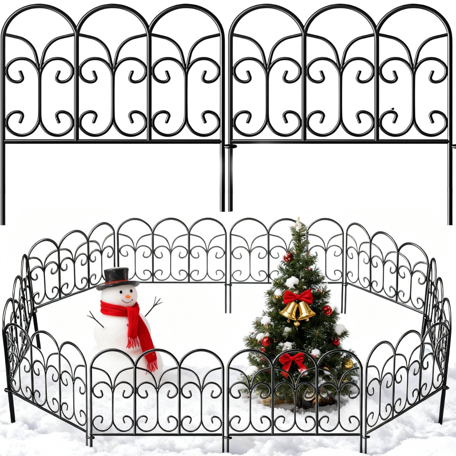 Amagabeli Garden Home 5-Pack Decorative Metal Garden Fence Panels – 46cm(H) x 2.29m(L) Rustproof Wrought Iron Landscape Border, Outdoor Folding Barrier for Flower Beds, Yard Edging & Animal Protection