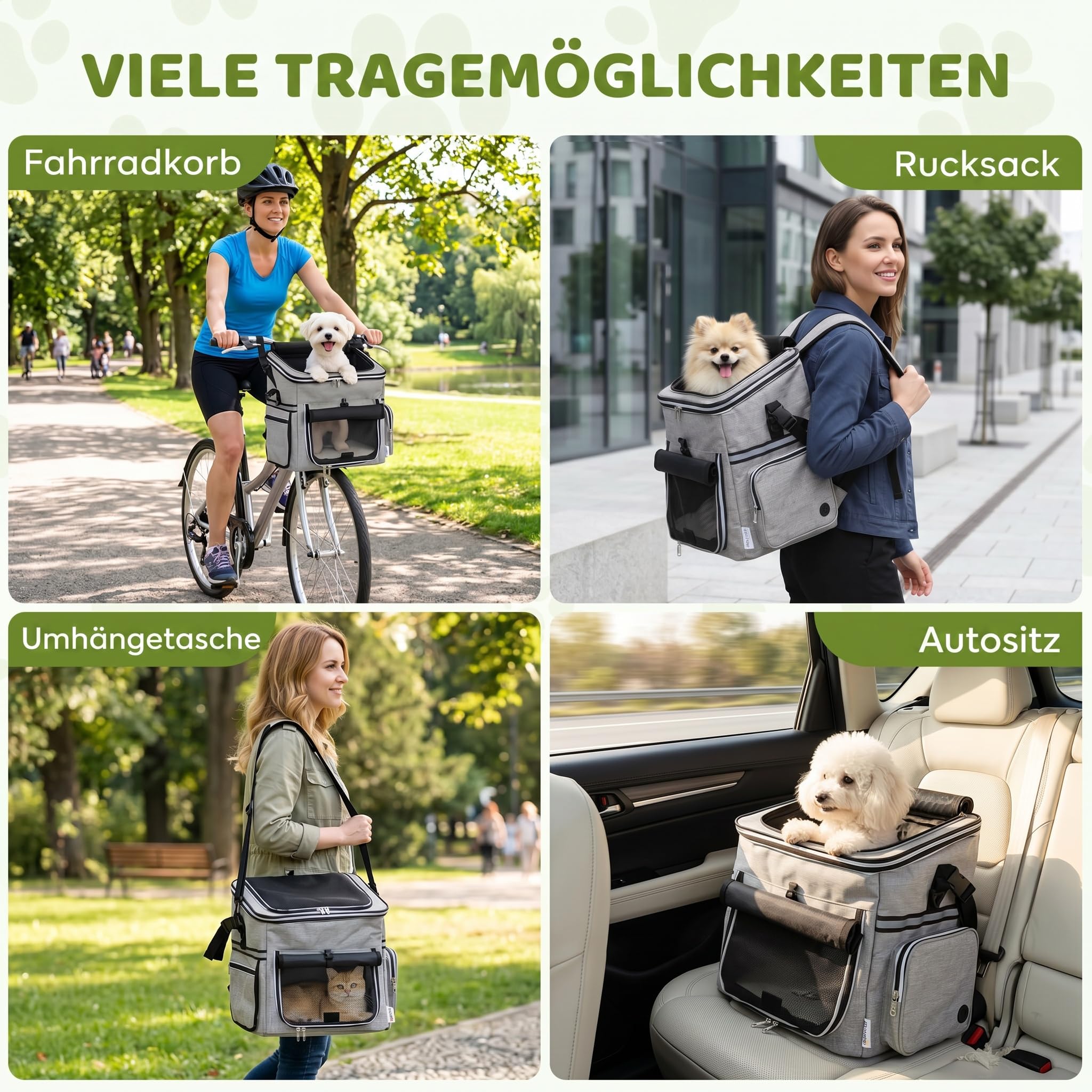 PawHut Hundekorb Fahrrad Vorne, Tragbarer Atmungsaktiver Hundefahrradkorb mit Sicherheitsleine Weichem Kissen Mesh-Türen Schüssel Fahrrad Lenkerkorb für Kleine Hunde und Katzen bis 5kg Hellgrau