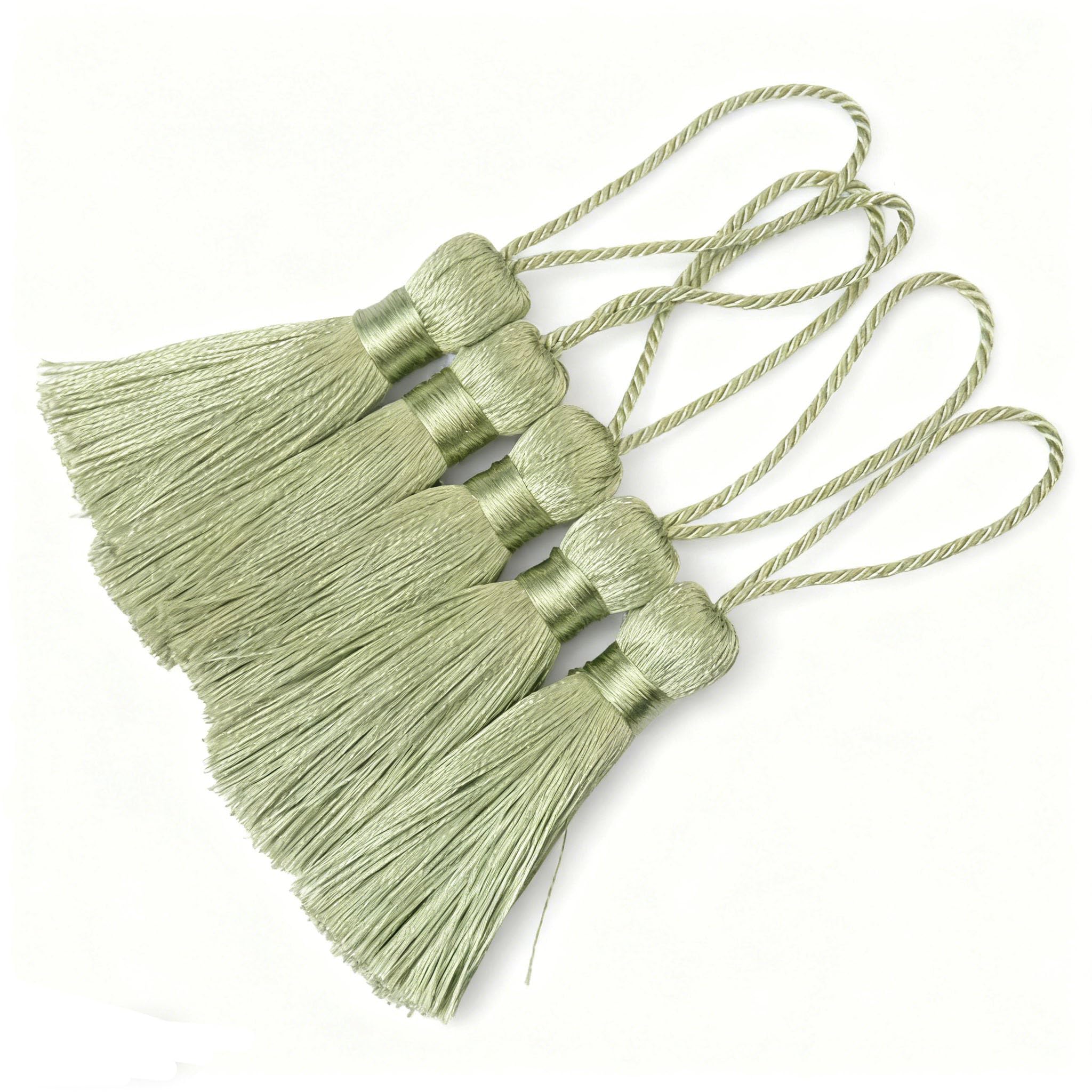 20pcs 10.9cm Handmade Tassel for DIY Craft,Bookmark-Grass Green — image 1