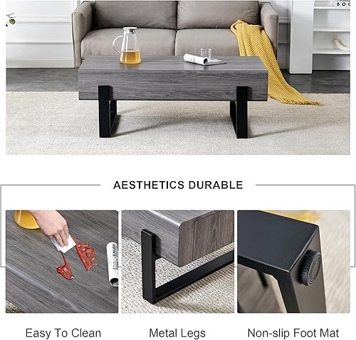 Miniatura 66 de Mesa auxiliar de 2 niveles, moderna mesa de centro rectangular para sala de estar con estante de almacenamiento para decoración de sala de estar,